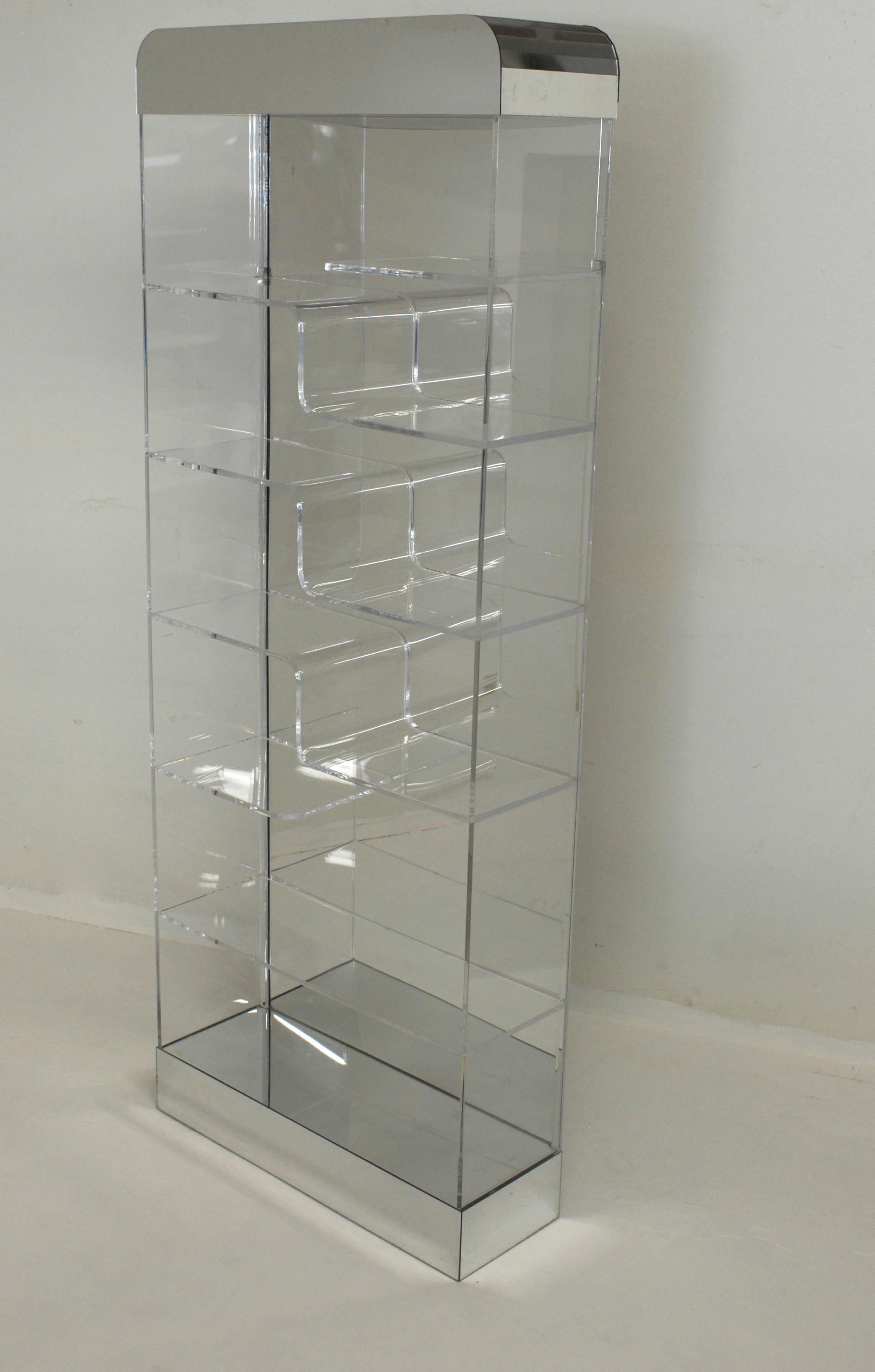  Tall Lucite and Mirror Lighted Shelving Vitrine 4