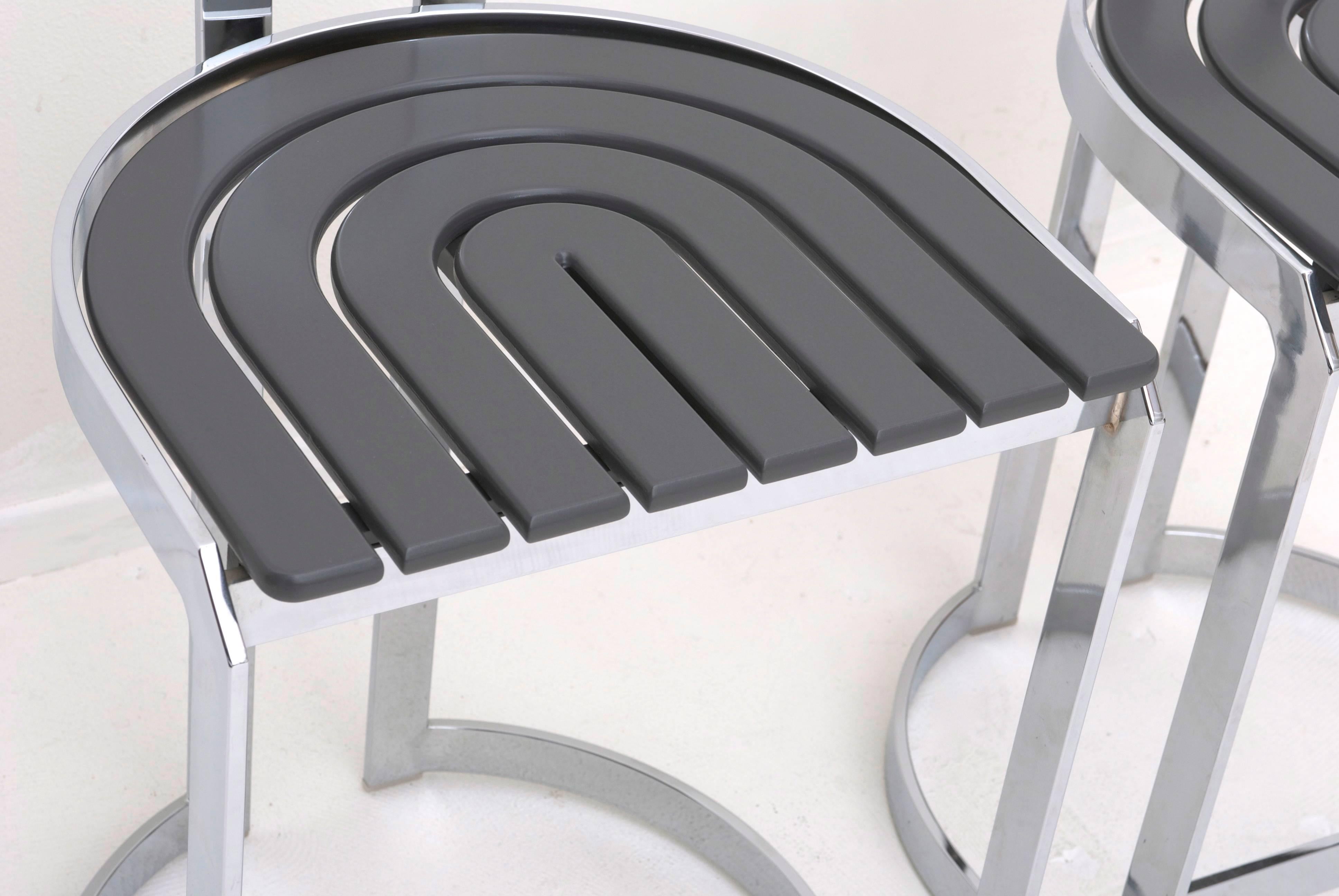 Pair of Postmodern Chrome and Grey Counter Height Barstools 4