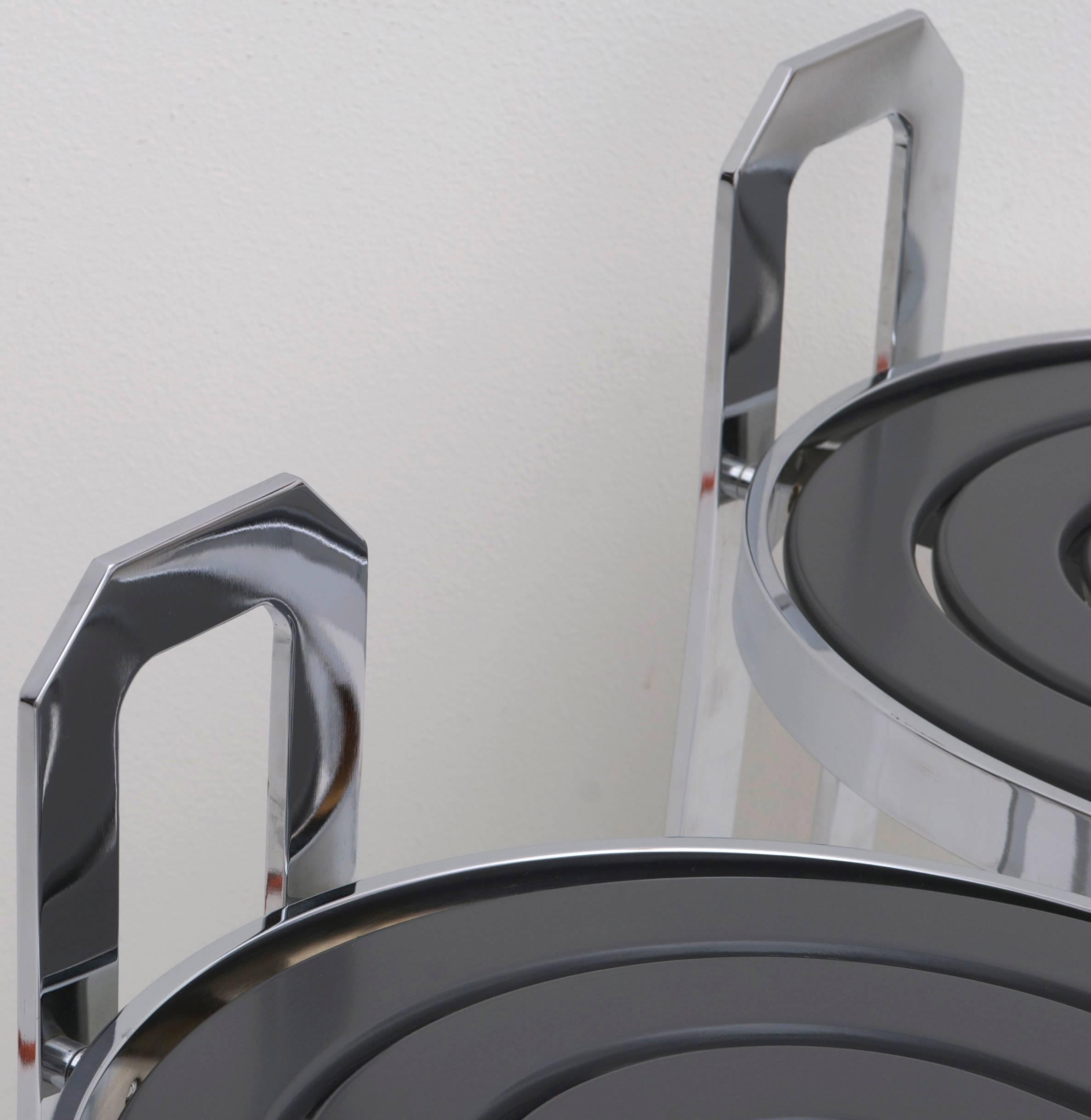 Pair of Postmodern Chrome and Grey Counter Height Barstools 3