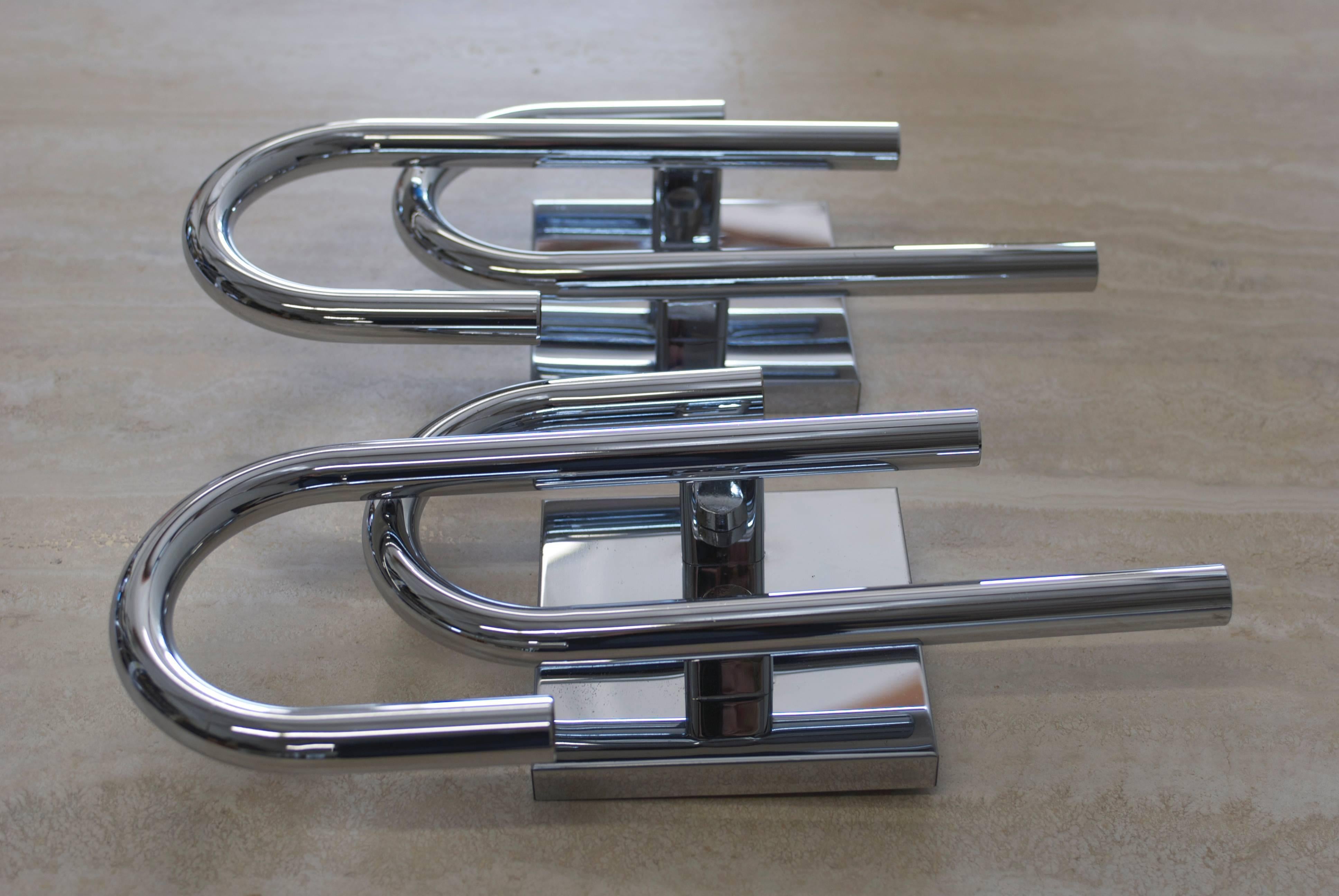 Pair of Chrome Tubular Sconces For Sale 2