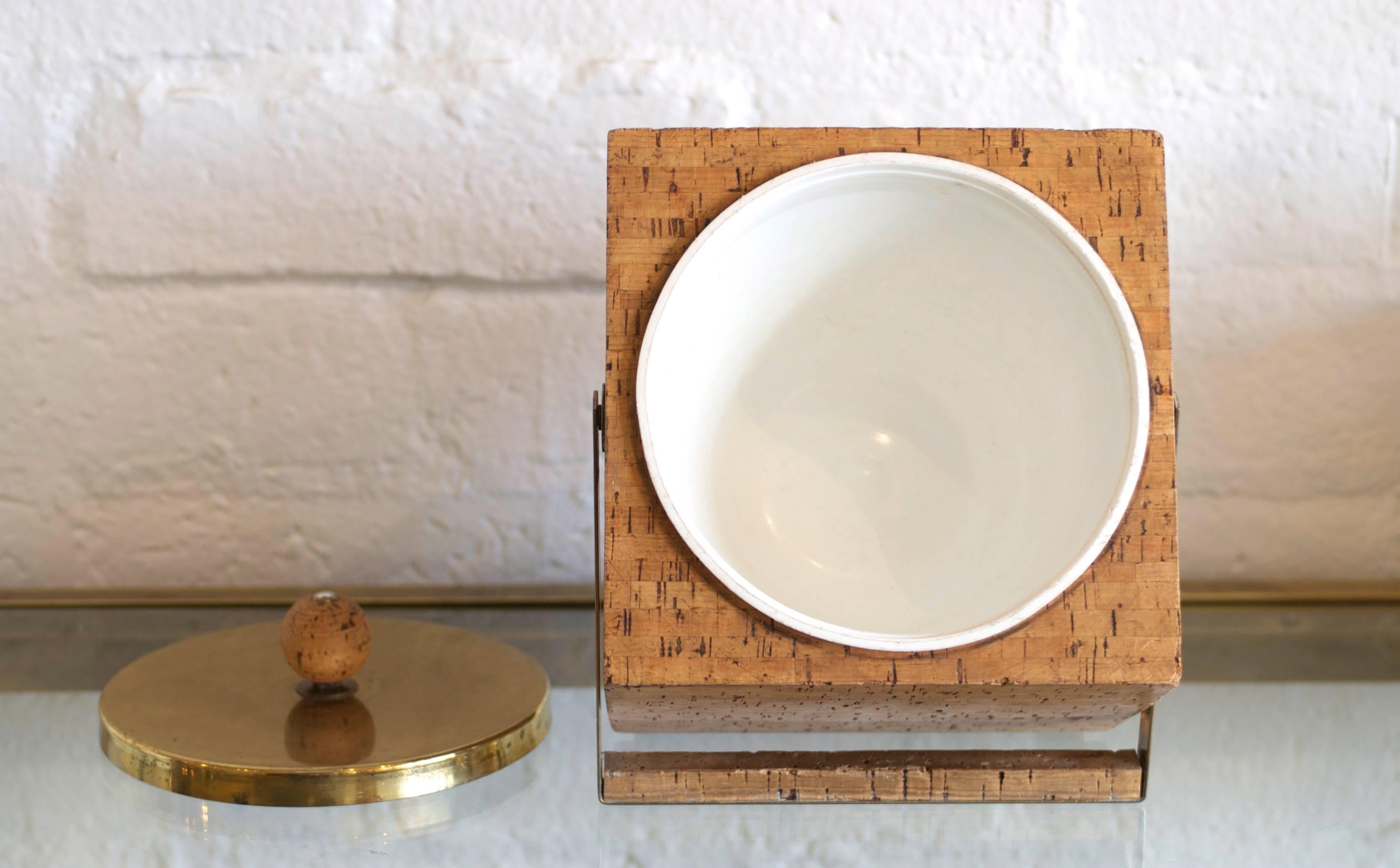 20th Century Modernist Cork and Brass Ice Bucket