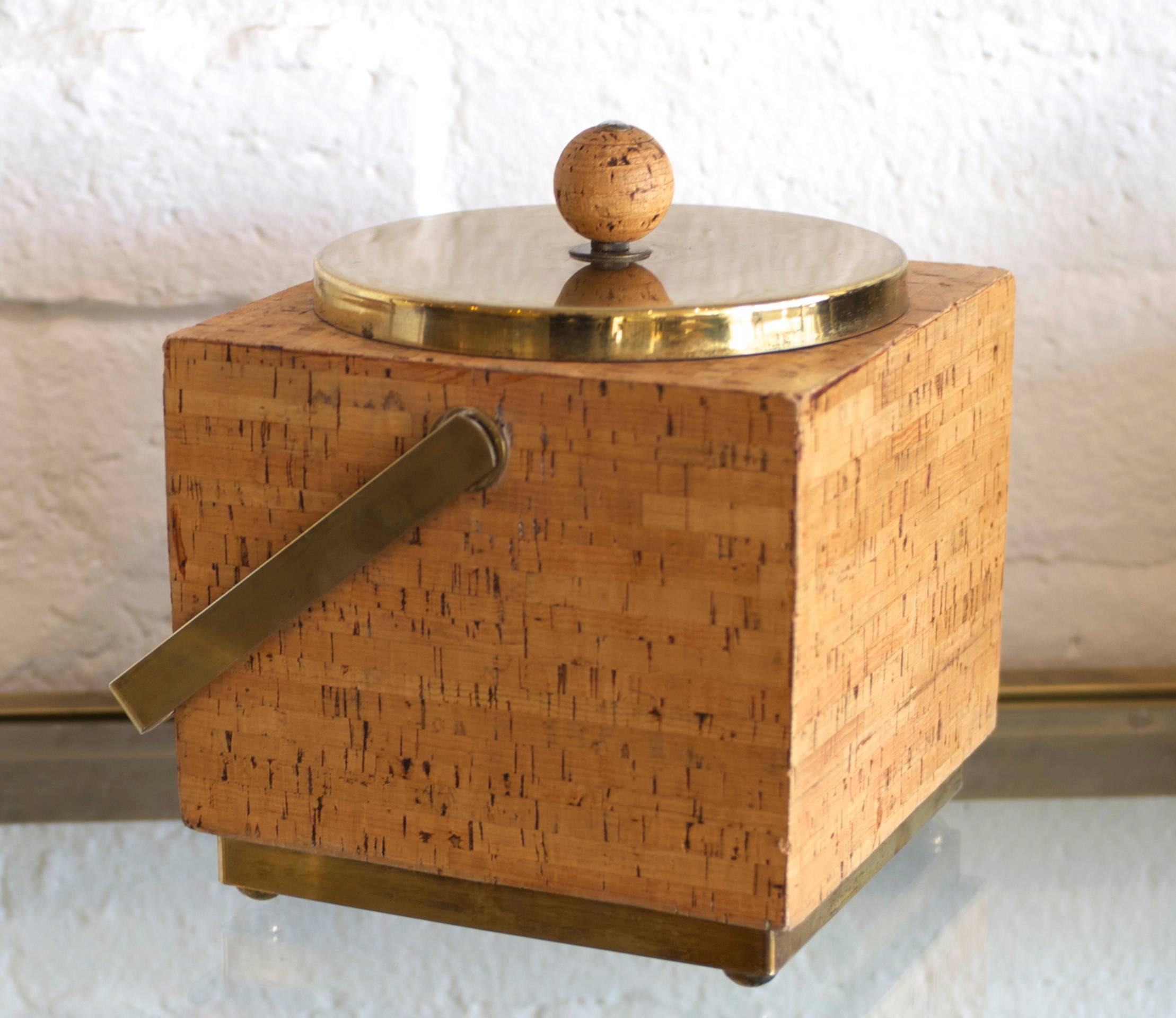 Modernist Cork and Brass Ice Bucket 2