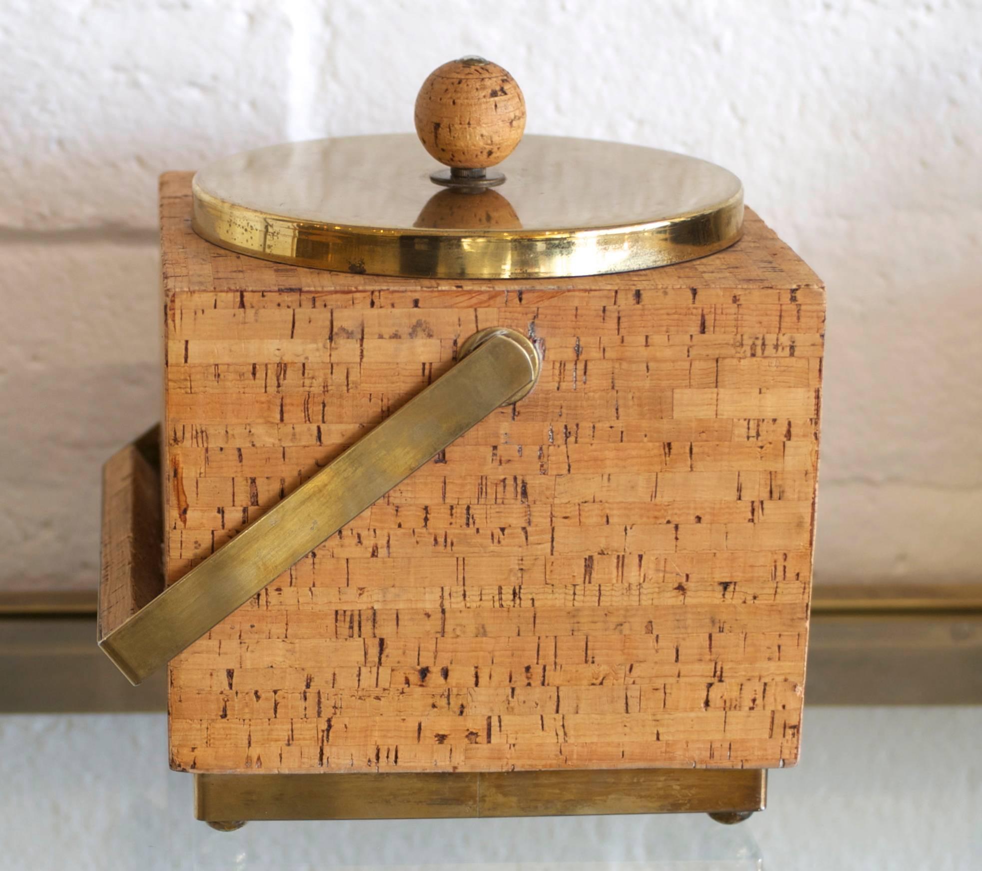 American Modernist Cork and Brass Ice Bucket