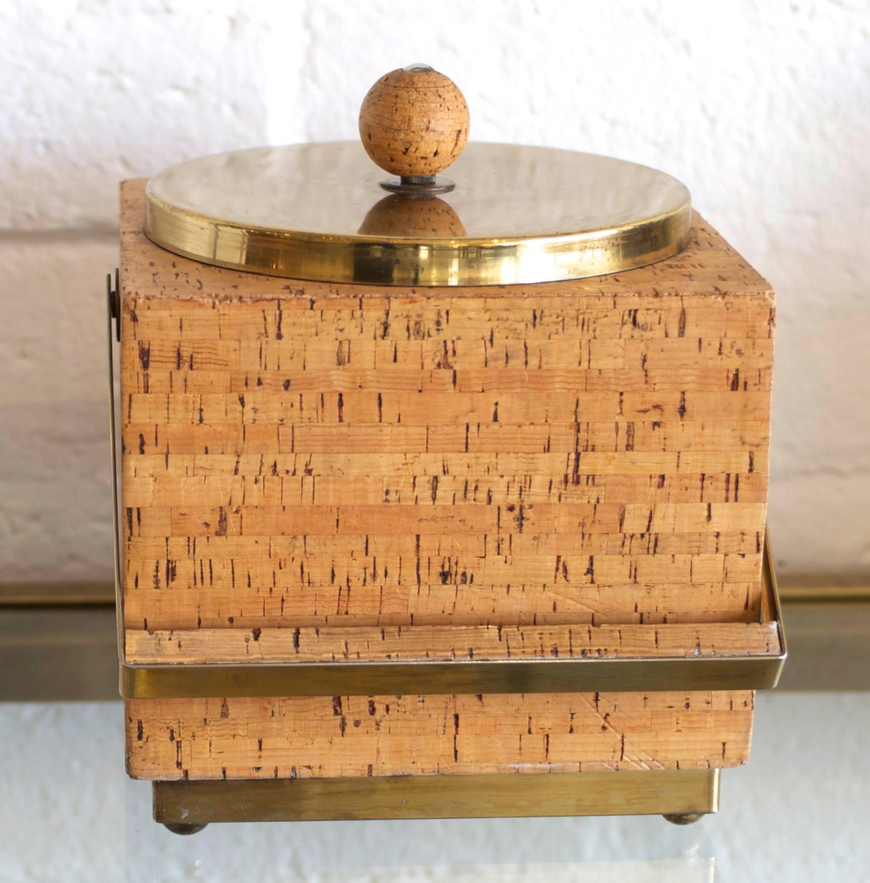 Mid-Century Modern Modernist Cork and Brass Ice Bucket