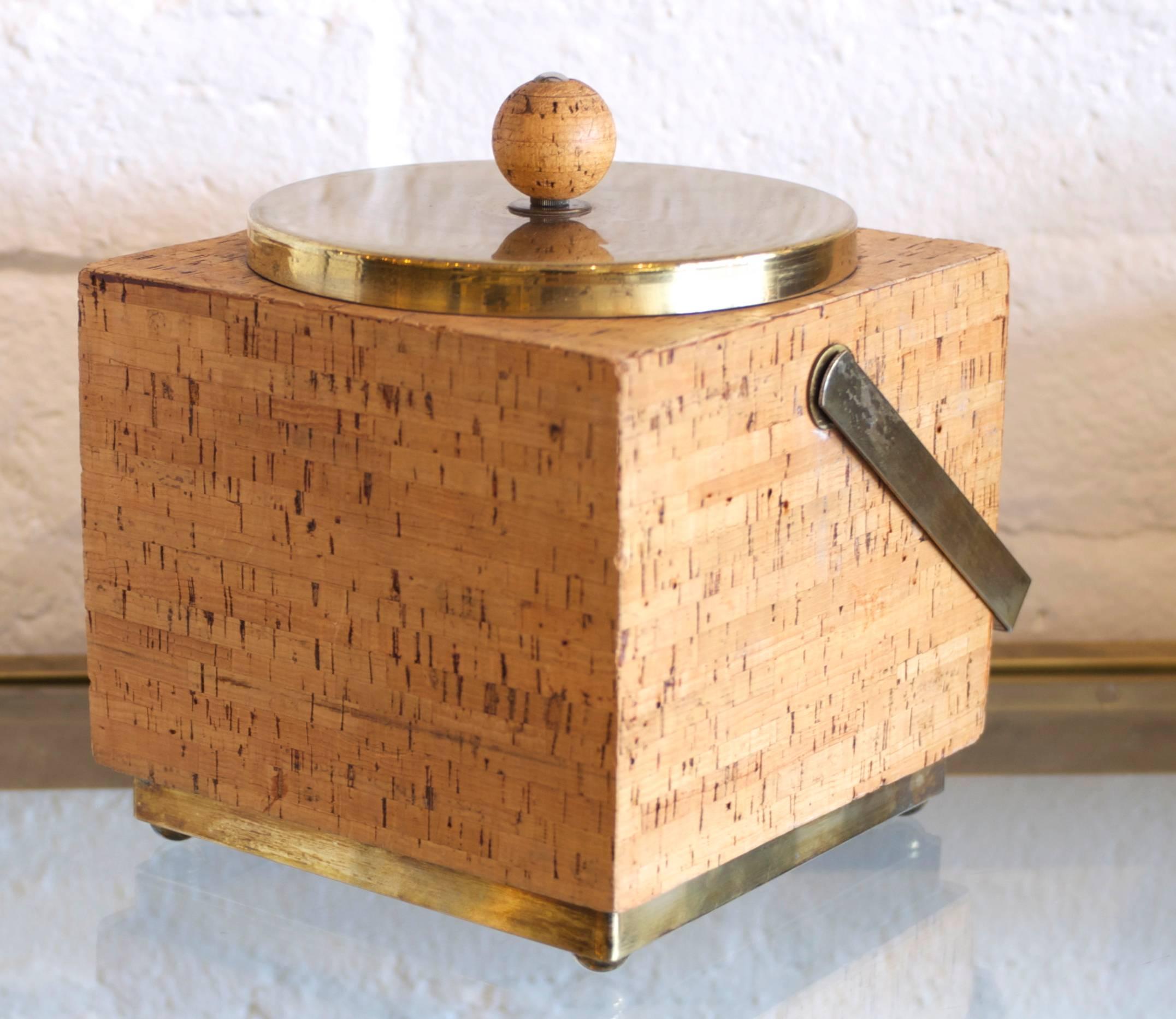 Modernist Cork and Brass Ice Bucket 1