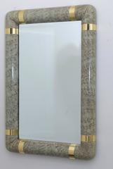 Karl Springer Style Faux Parchment and Brass Mirror