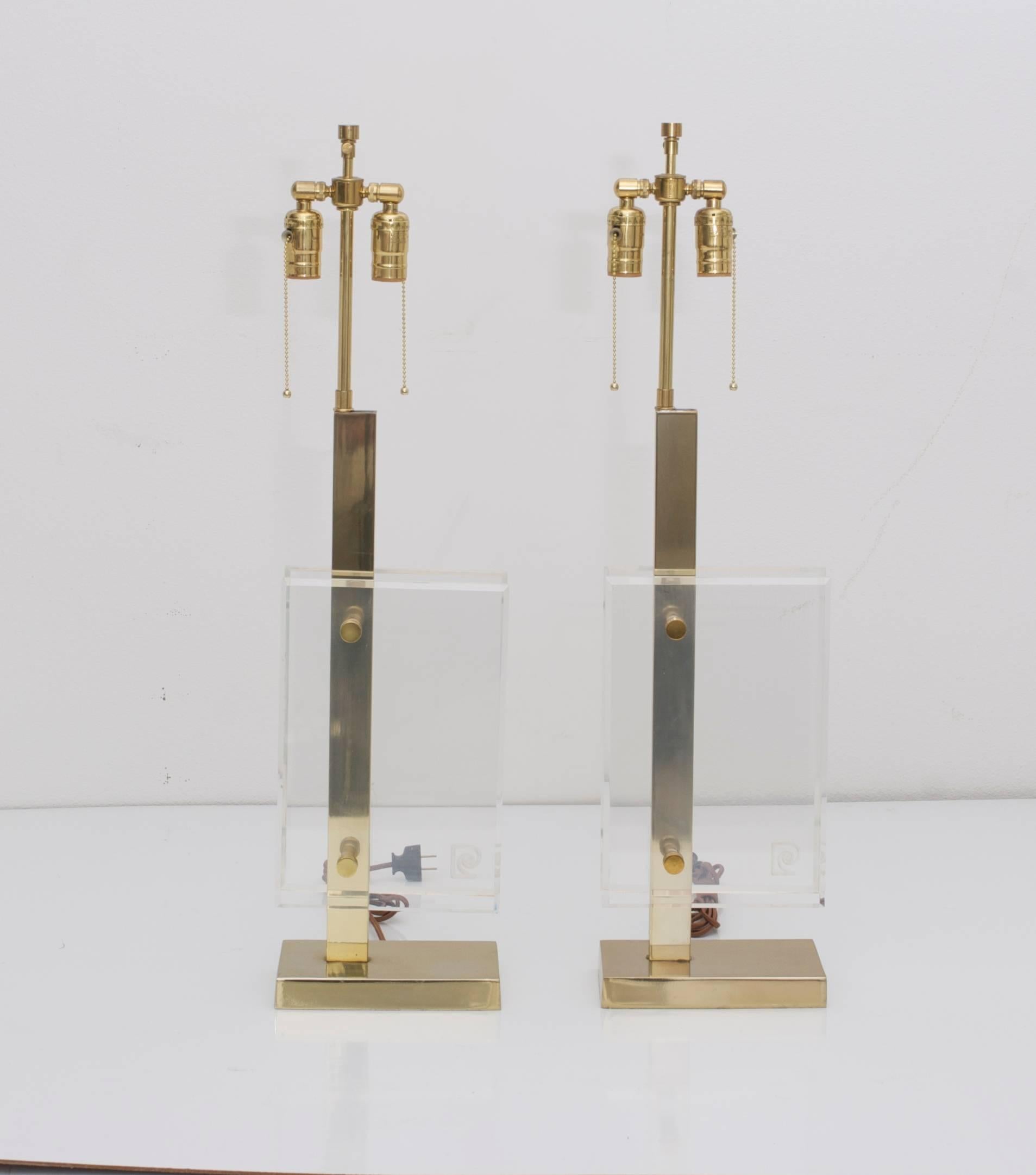 Mid-Century Modern Pair of Brass and Lucite Pierre Cardin Table Lamps