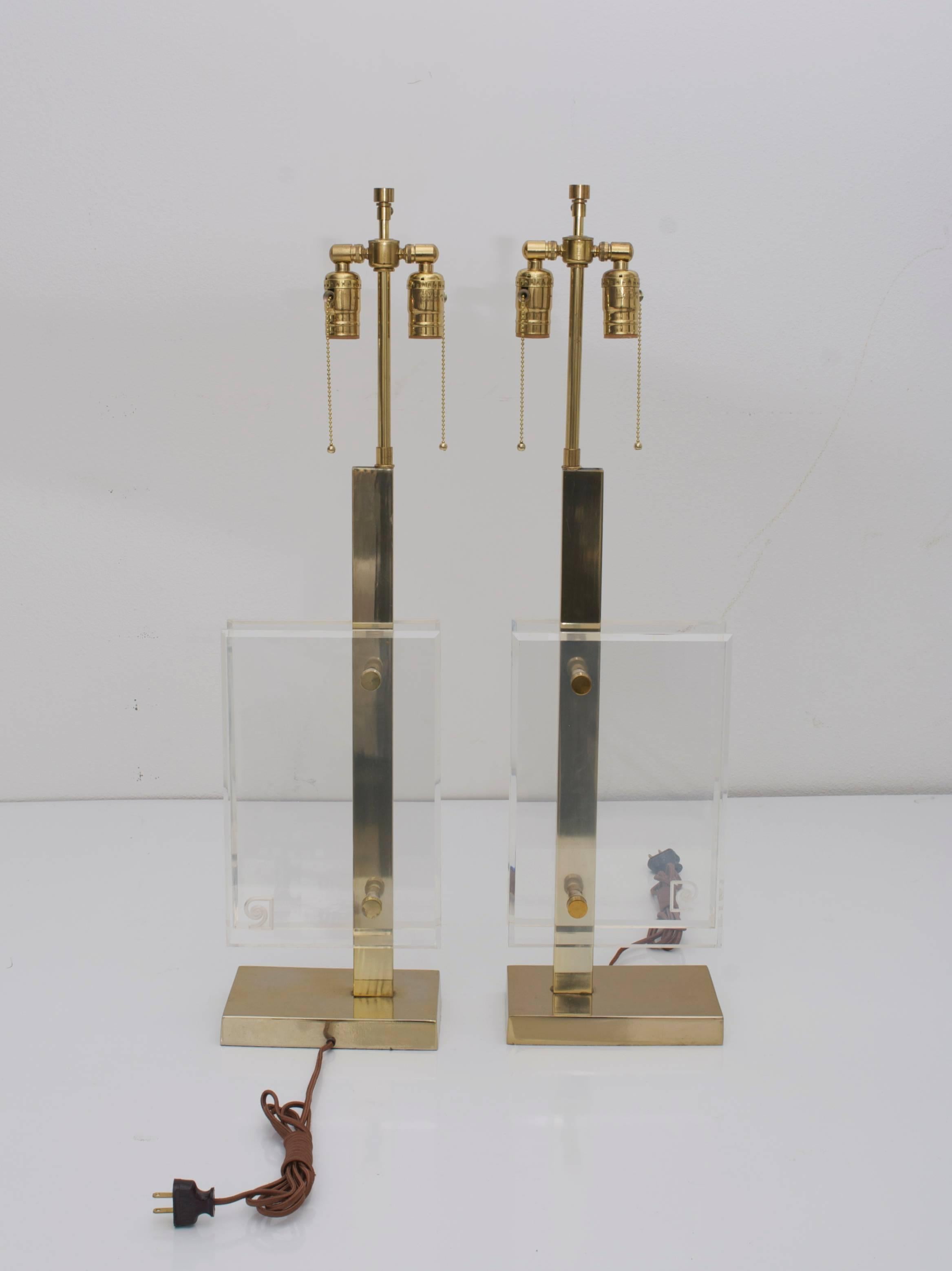 Pair of Brass and Lucite Pierre Cardin Table Lamps 2
