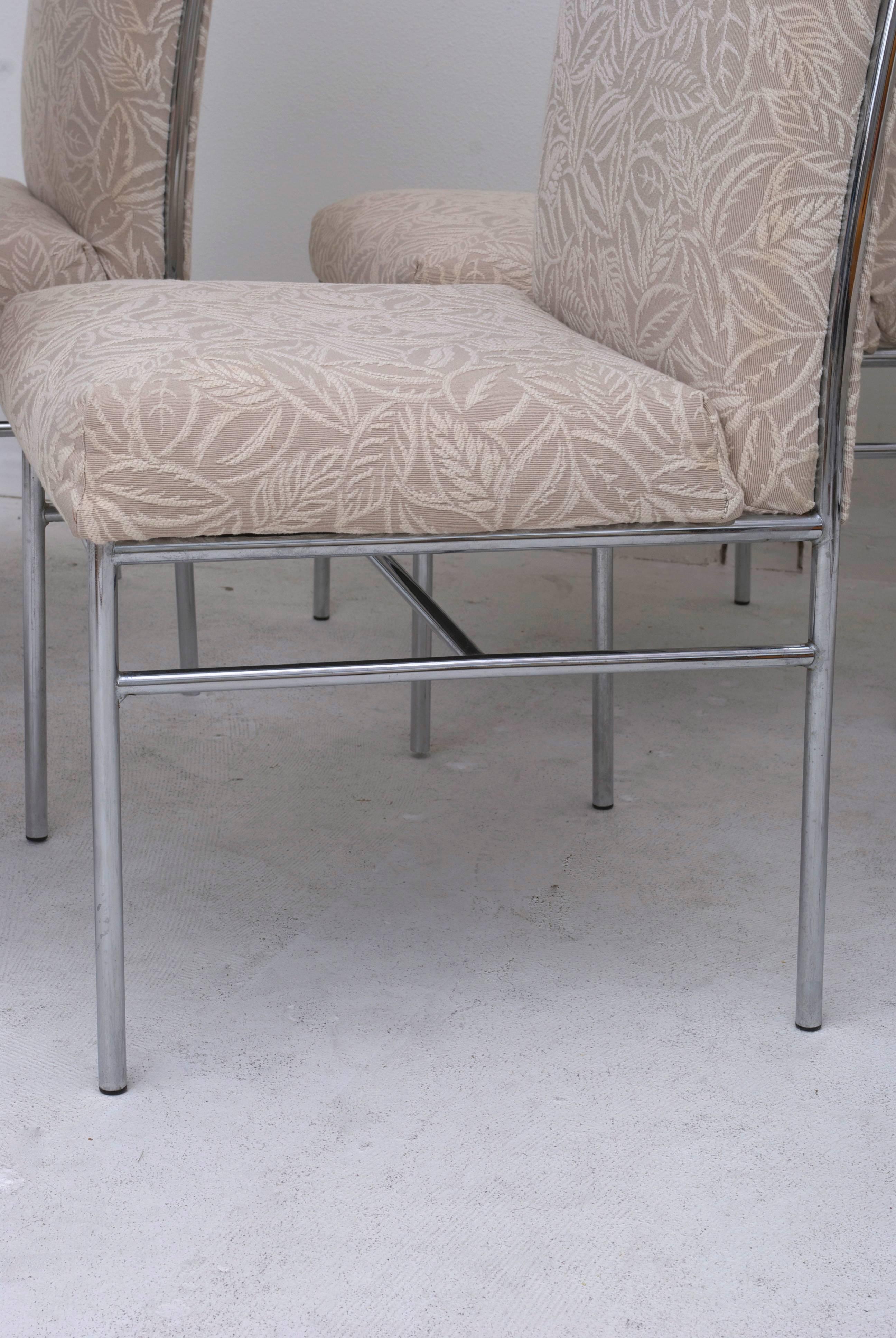 Mid-Century Modern Set of Six Chrome Milo Baughman Style Dining Chairs Original Fabric