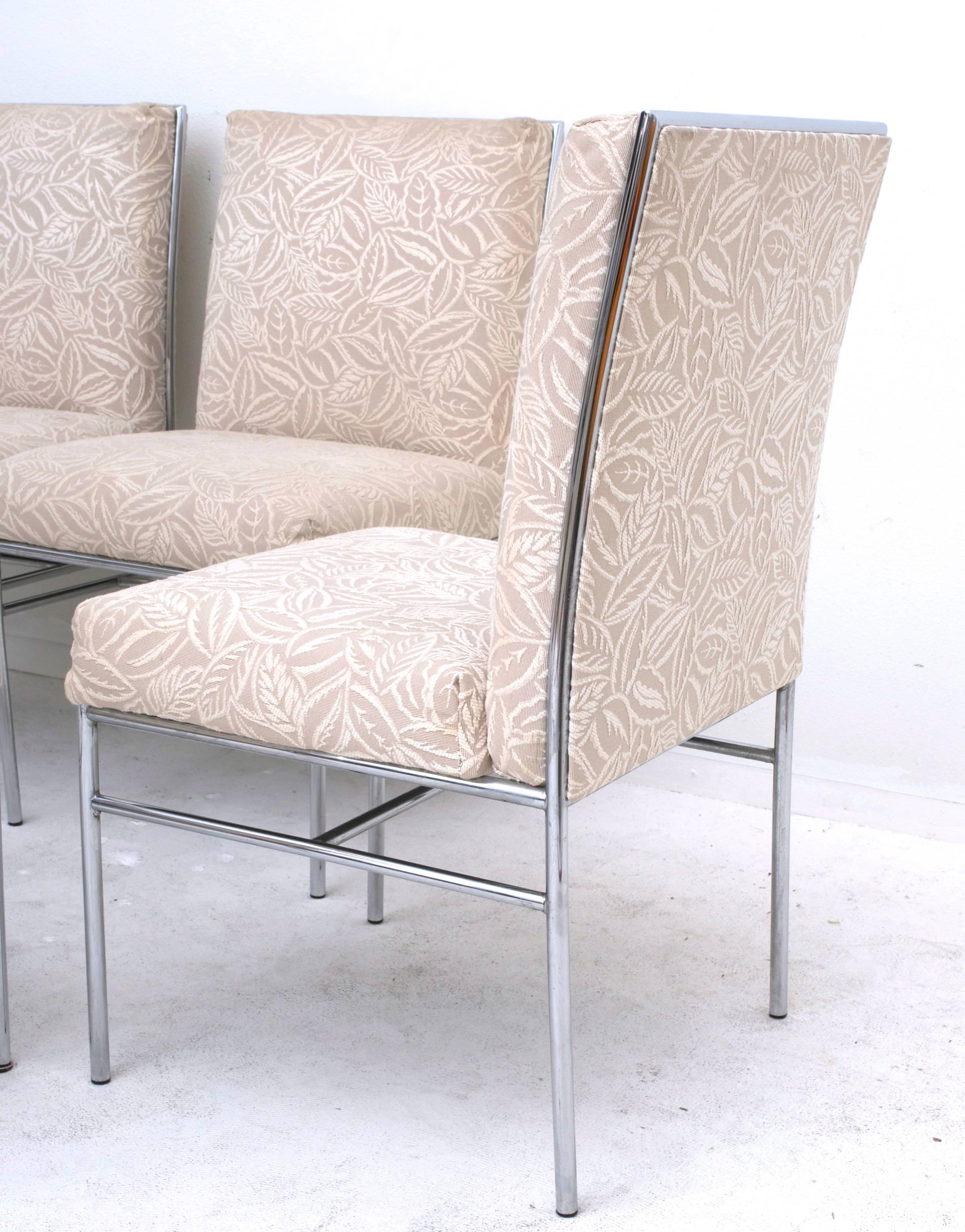 20th Century Set of Six Chrome Milo Baughman Style Dining Chairs Original Fabric