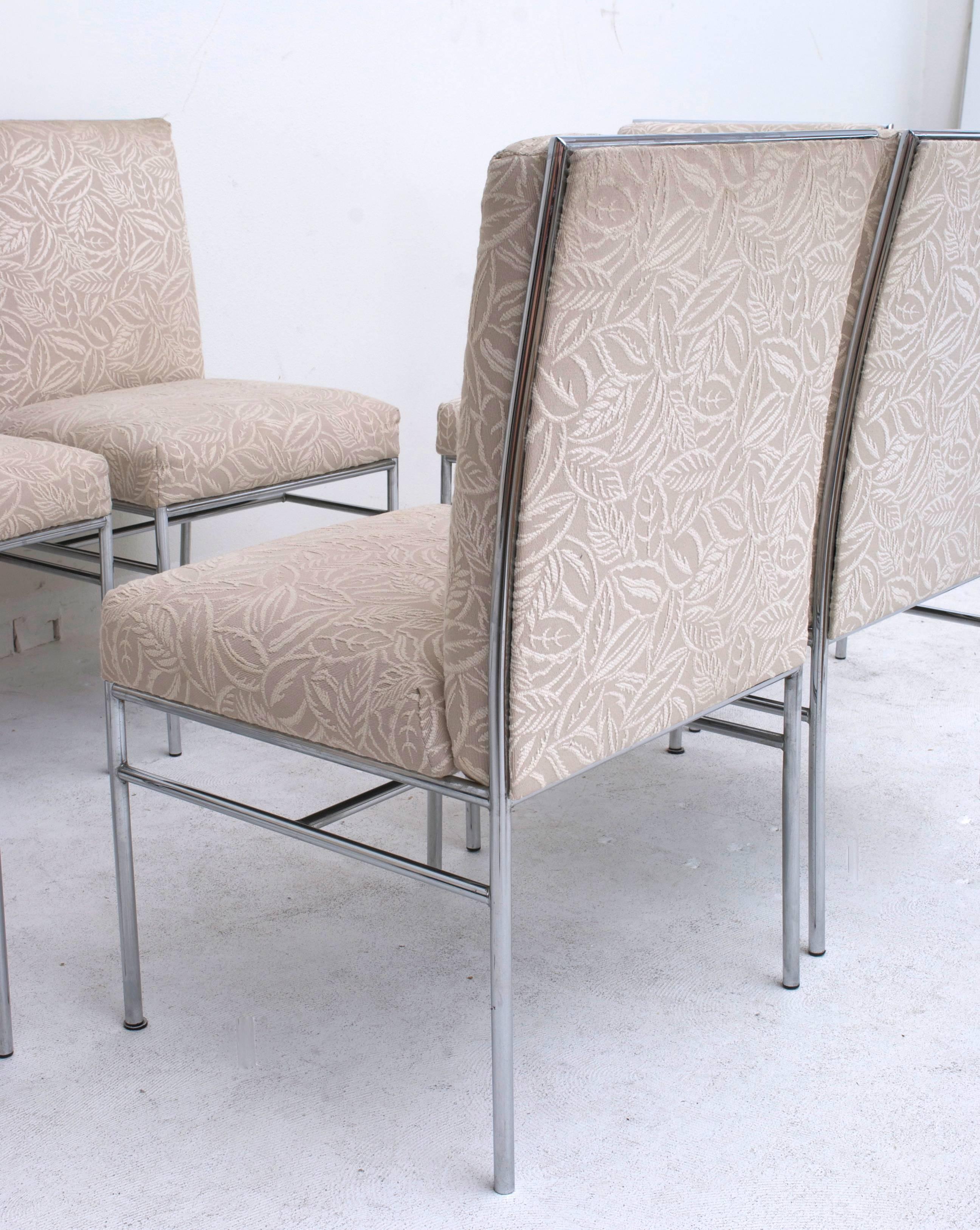 Set of Six Chrome Milo Baughman Style Dining Chairs Original Fabric 4
