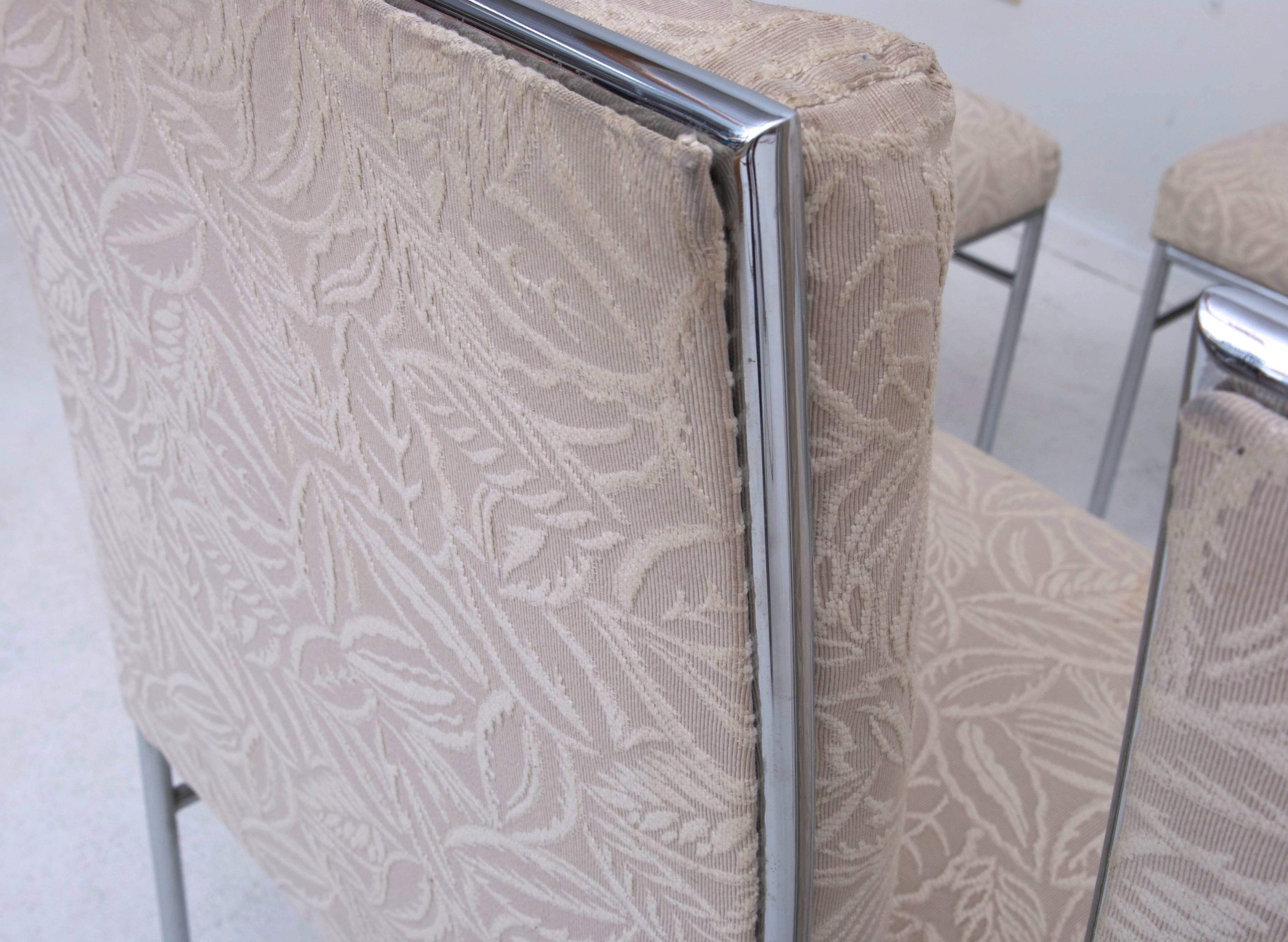 Set of Six Chrome Milo Baughman Style Dining Chairs Original Fabric 3