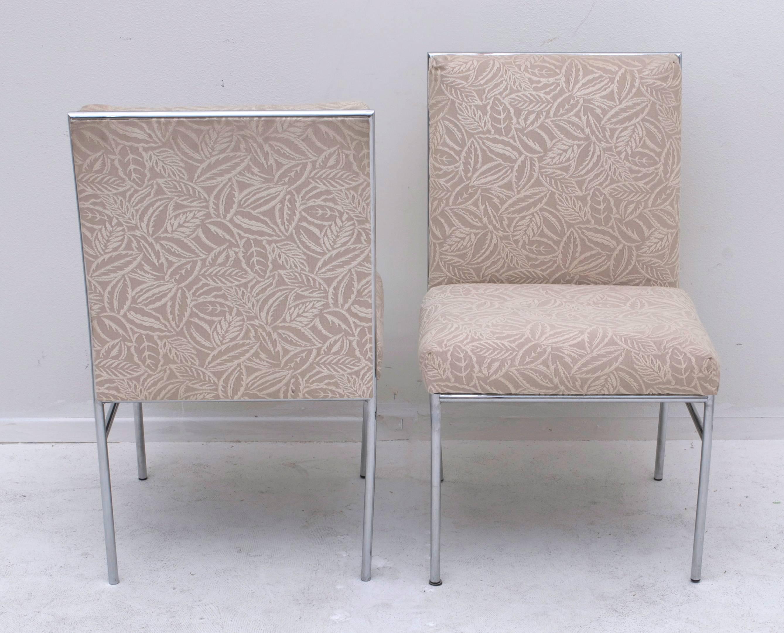 Set of Six Chrome Milo Baughman Style Dining Chairs Original Fabric 2
