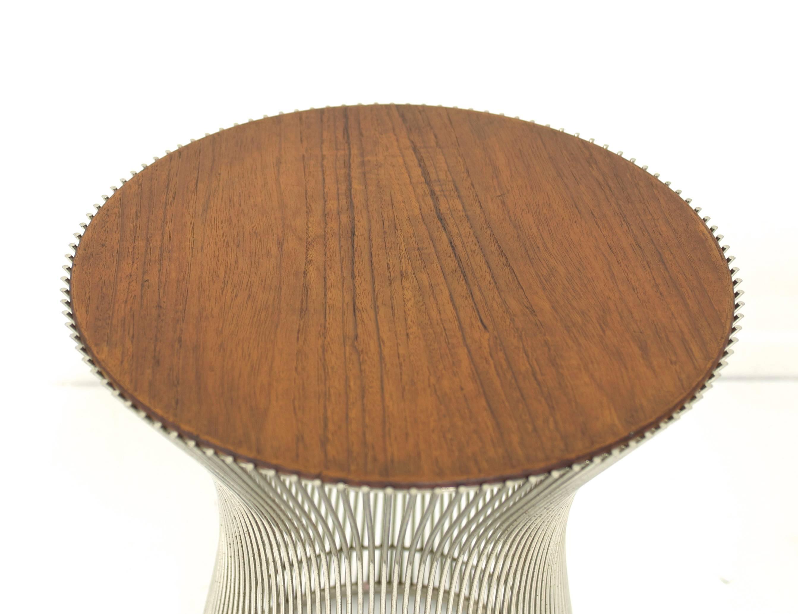 Warren Platner Nickel Side Table with Walnut Top In Good Condition In Palm Springs, CA