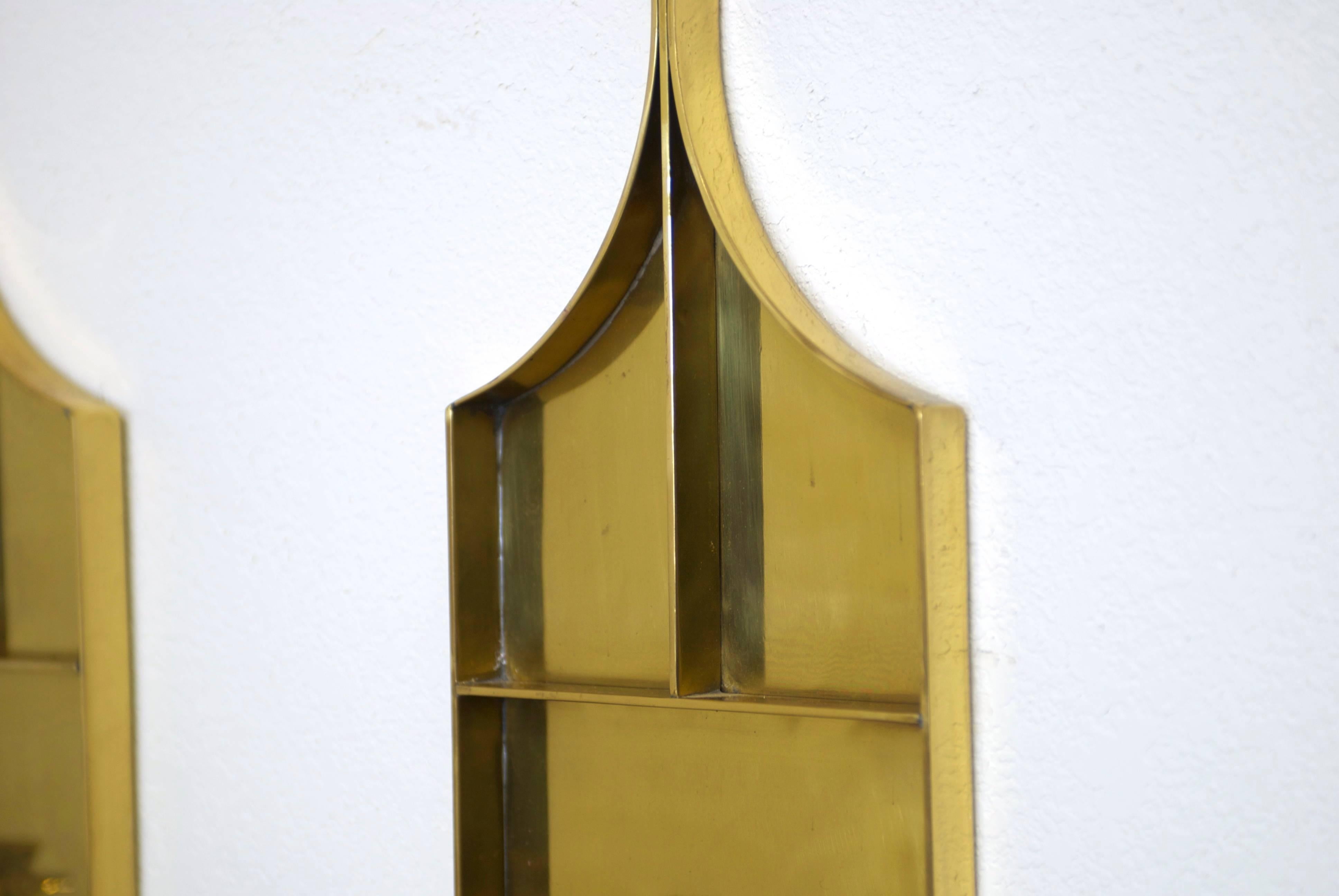 Mid-Century Modern Pair of Solid Brass Mid-Century Candle Wall Sconces For Sale