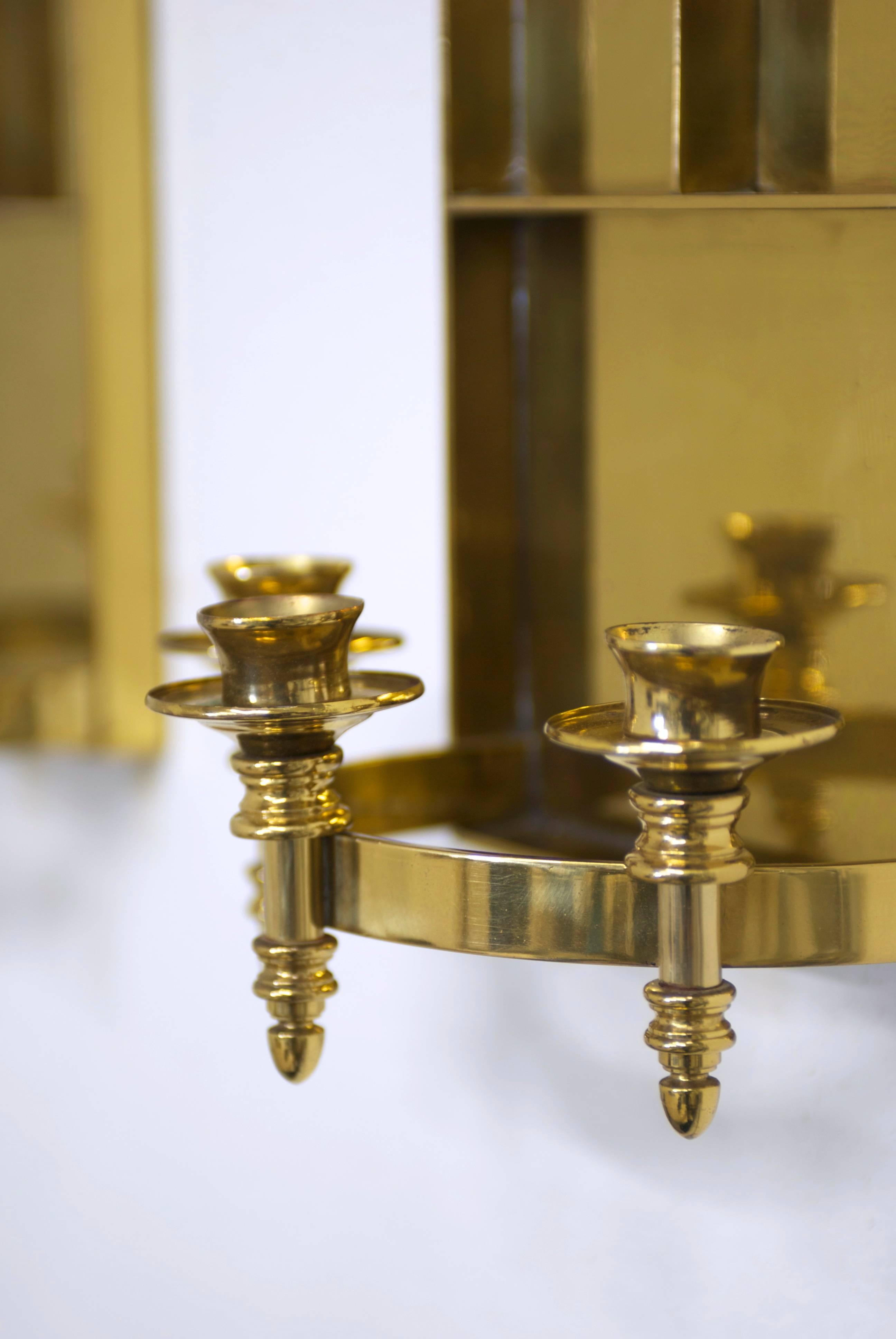 20th Century Pair of Solid Brass Mid-Century Candle Wall Sconces For Sale