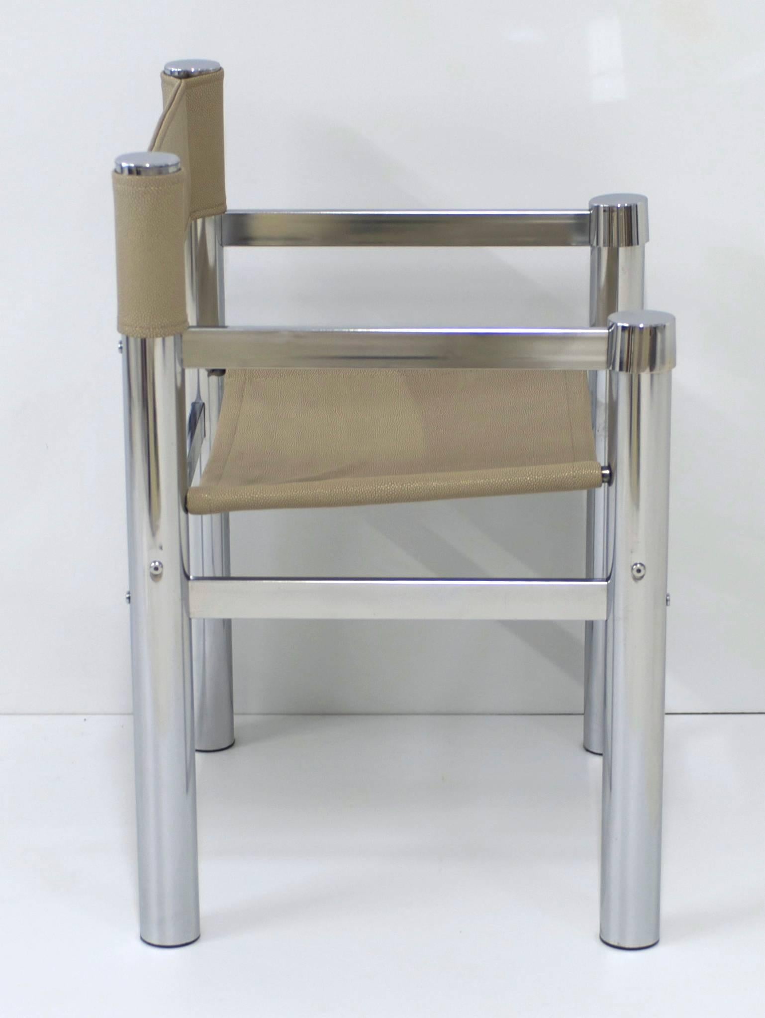American Set of Four 1970s Chrome Sling Dining Chairs
