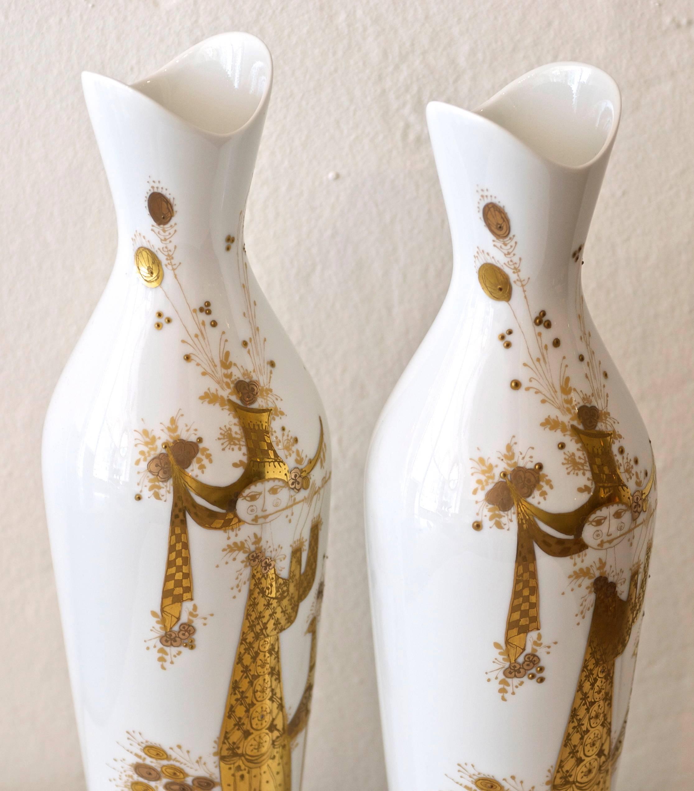 Hand-Painted Pair of Bjorn Wiinblad Quatre Couleurs Vases