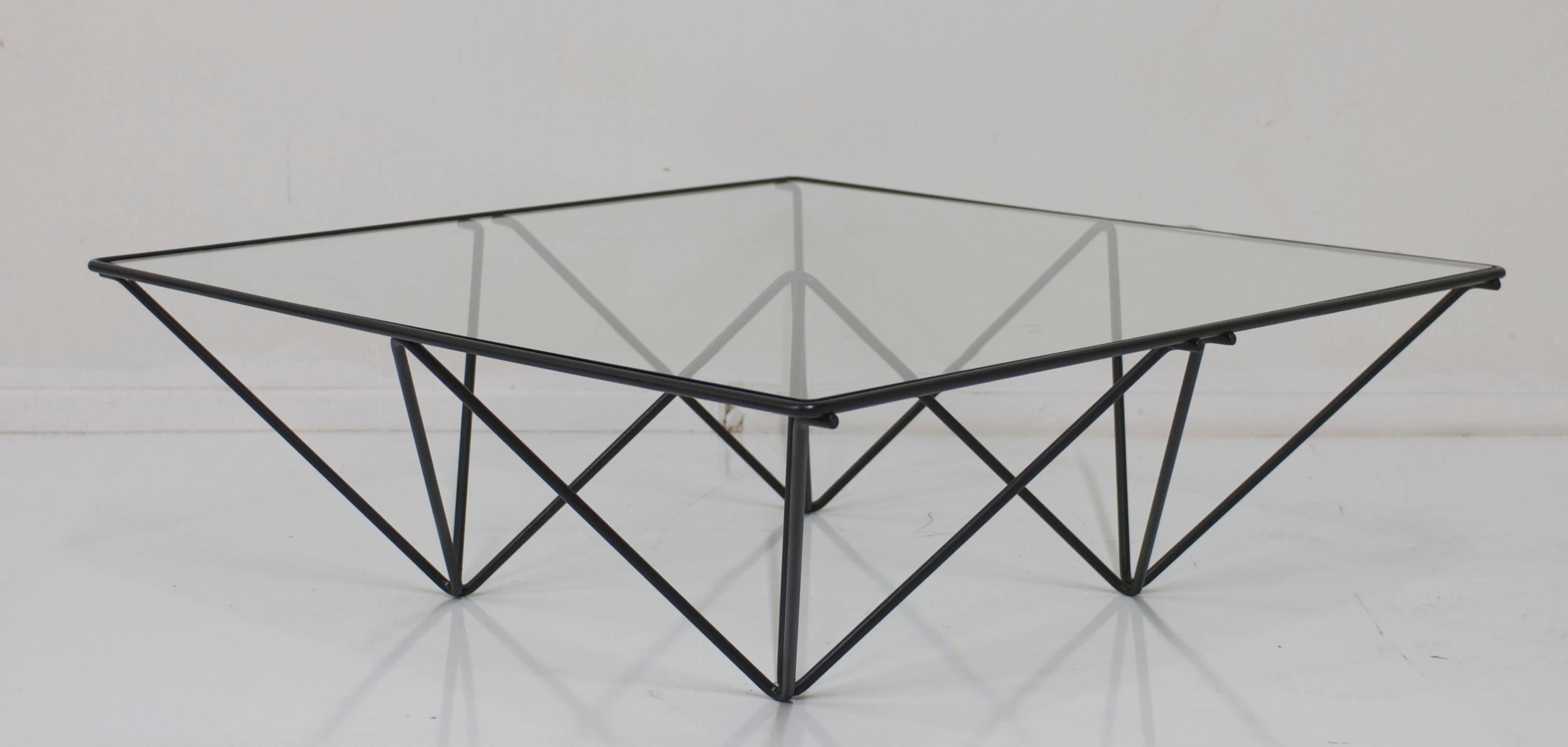 Mid-Century Modern Black Metal and Glass Cocktail Table in the Style of Paolo Piva, B&B Italia