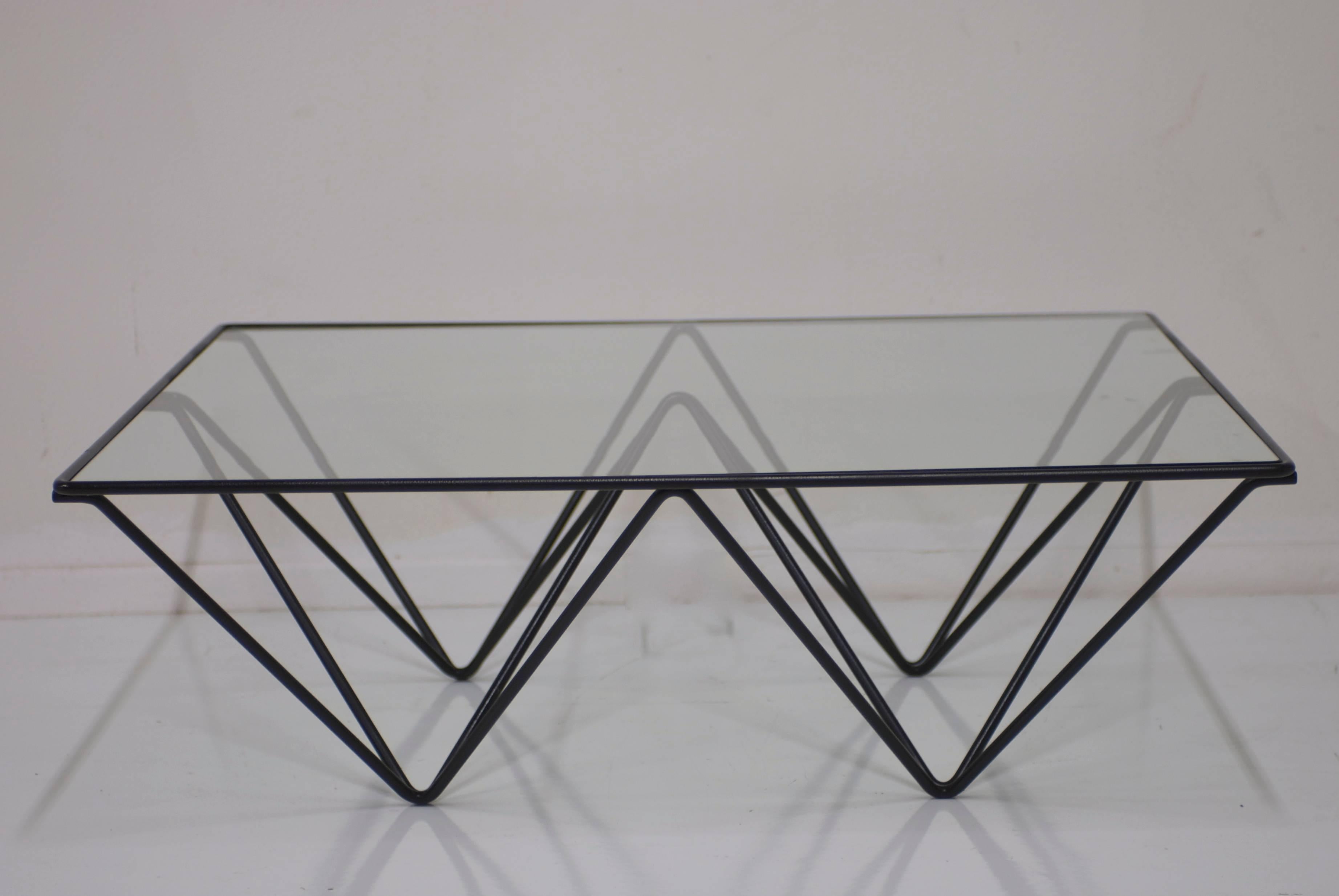 Black Metal and Glass Cocktail Table in the Style of Paolo Piva, B&B Italia In Excellent Condition In Palm Springs, CA