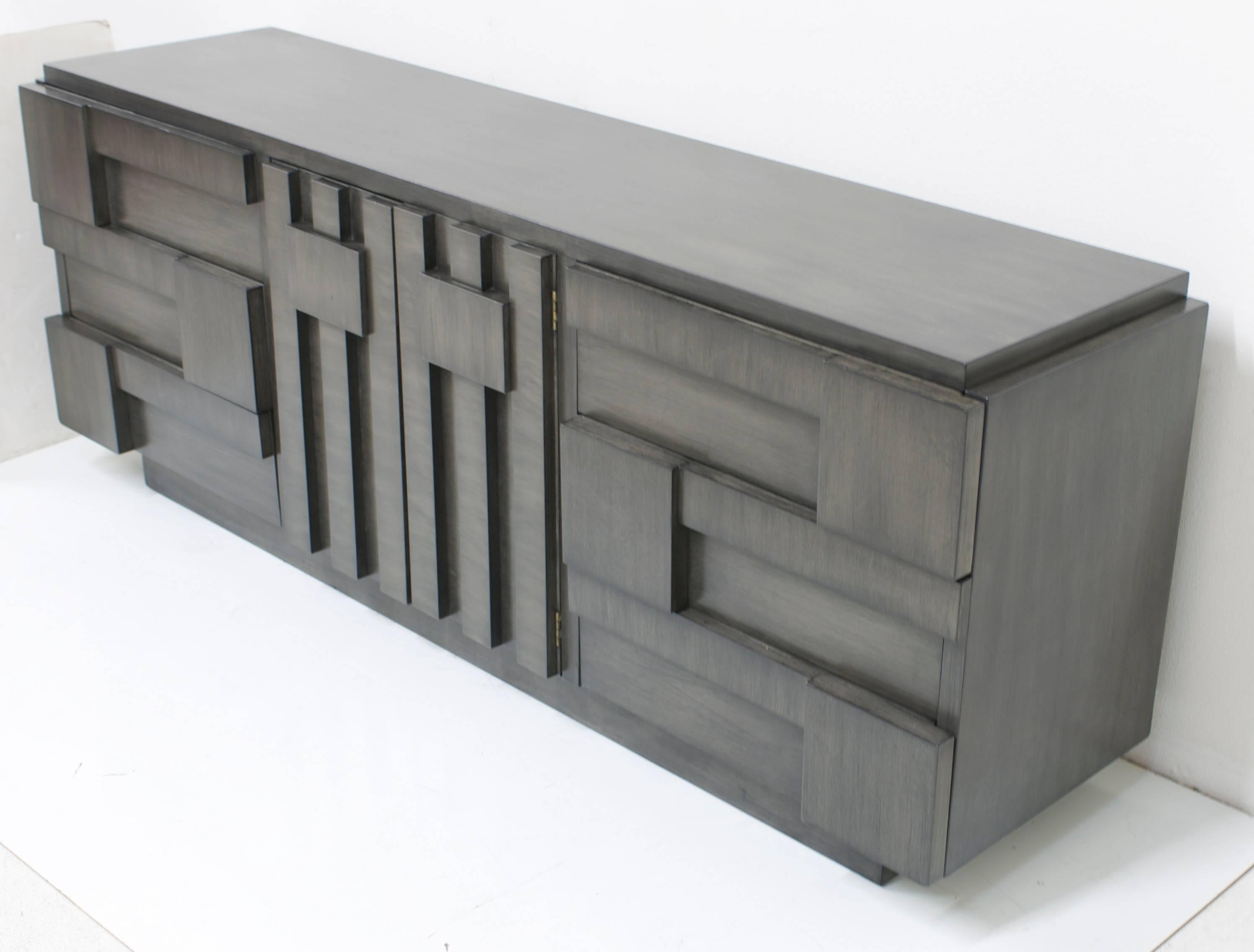Charcoal Grey Brutalist Lane Cabinet or Dresser In Excellent Condition In Palm Springs, CA