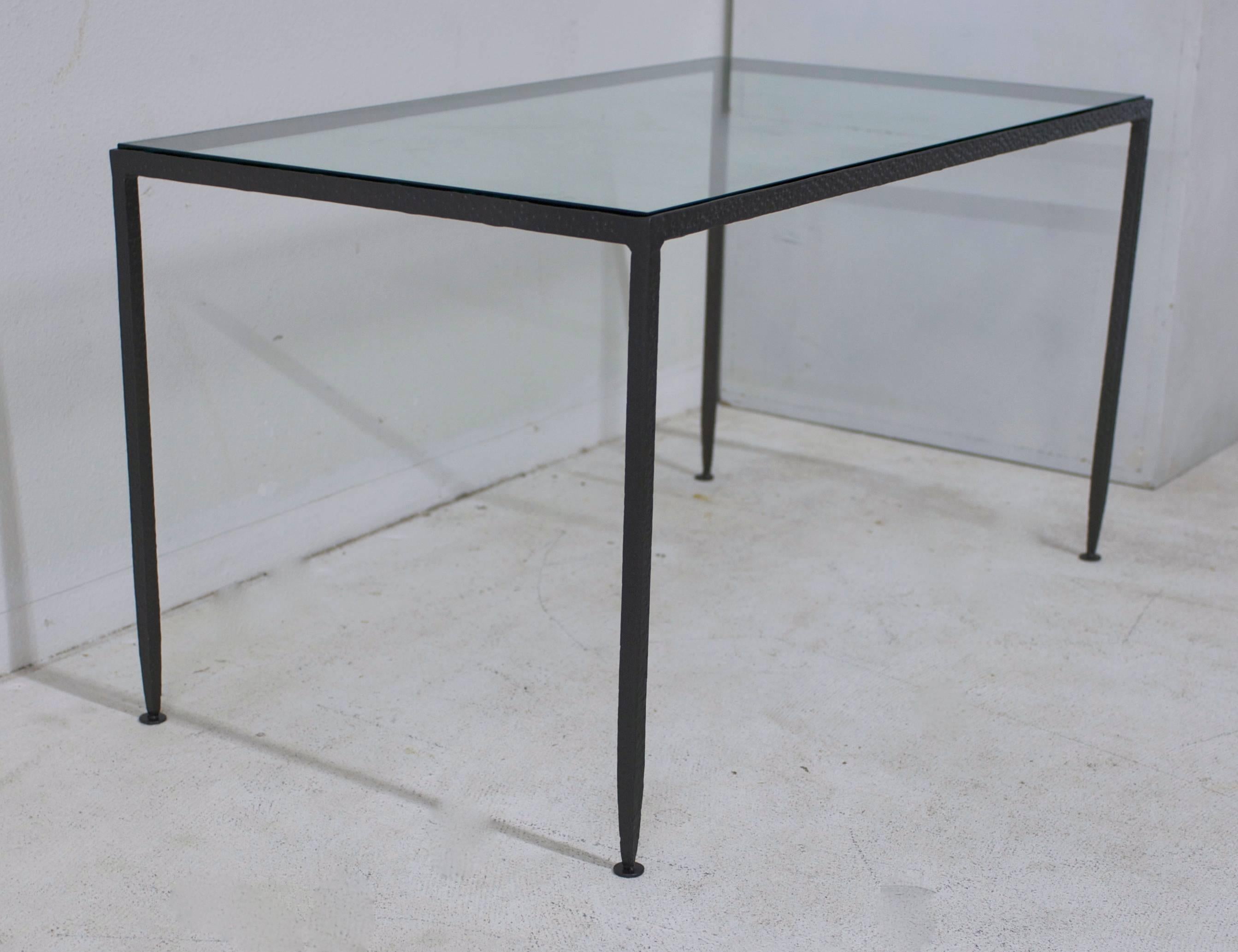 Mid-Century Modern Hand-Forged Hammered Finish Wrought Iron Modernist Coffee Table For Sale