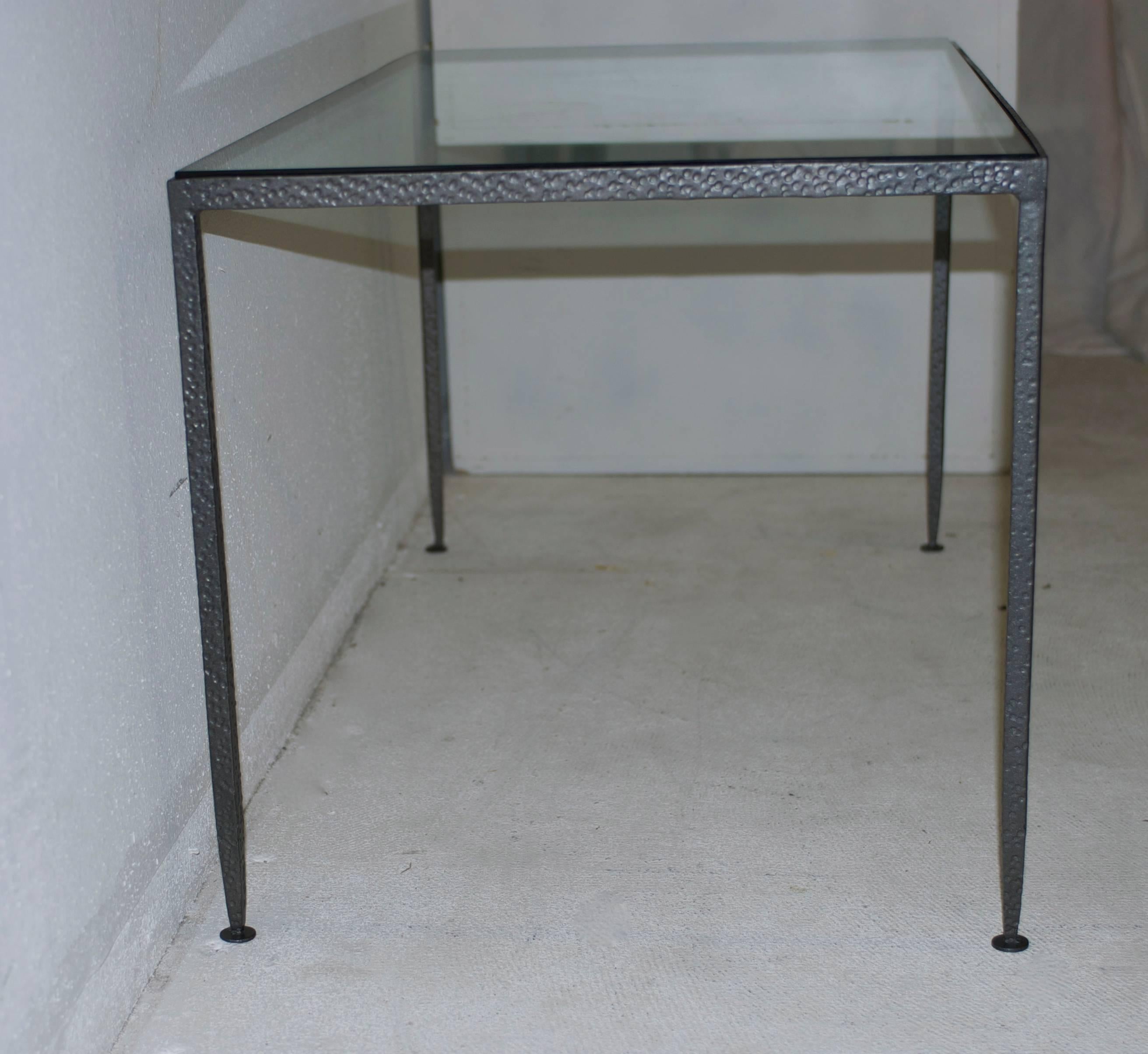 Hand-Forged Hammered Finish Wrought Iron Modernist Coffee Table For Sale 3