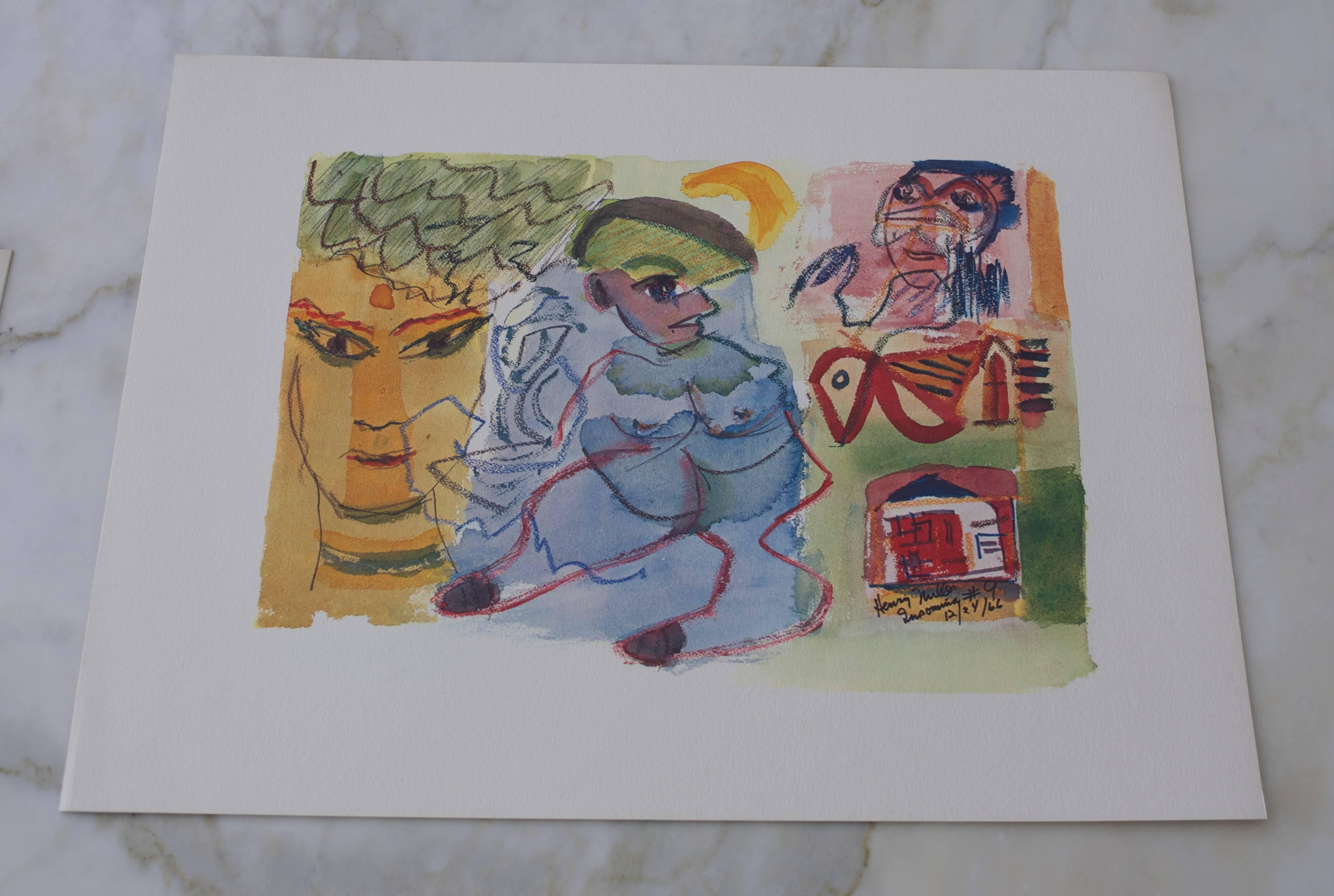 American Henry Miller 'Insomnia or the Devil at Large' Book Portfolio Watercolors Lithos