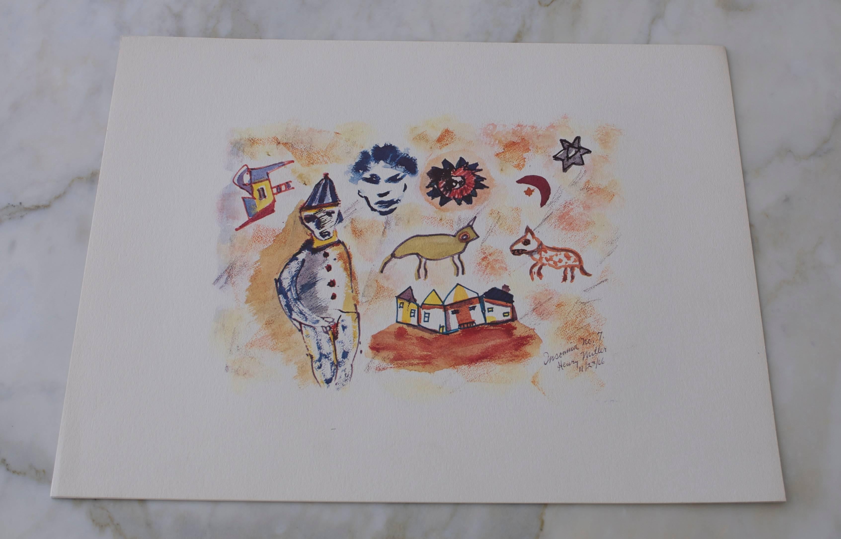 Henry Miller 'Insomnia or the Devil at Large' Book Portfolio Watercolors Lithos In Good Condition In Palm Springs, CA
