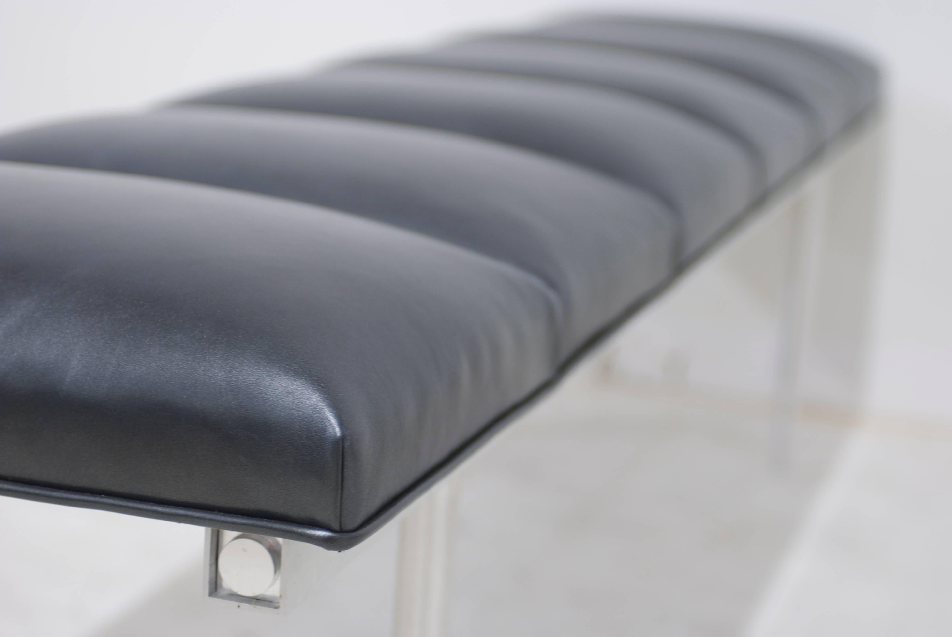  Chanel Tufted Black Leather and Aluminum Bench In Excellent Condition In Palm Springs, CA