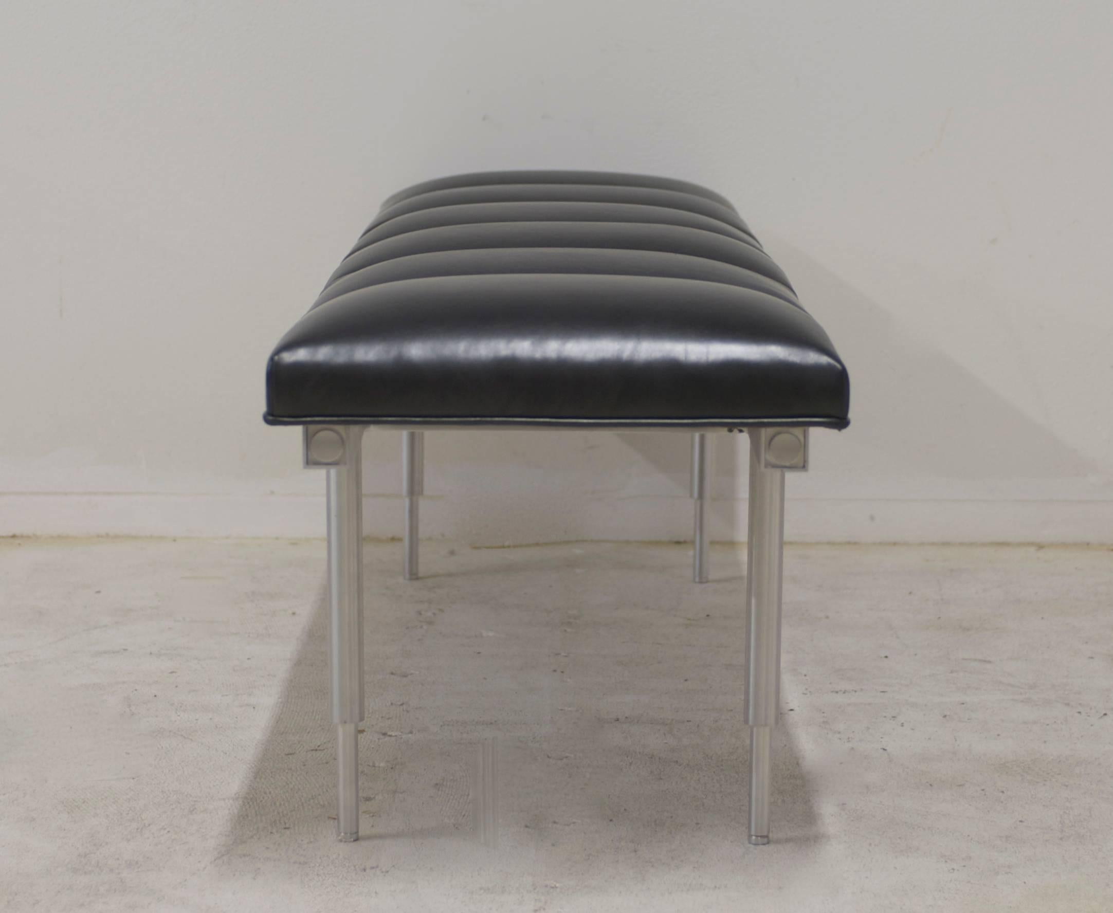  Chanel Tufted Black Leather and Aluminum Bench 1