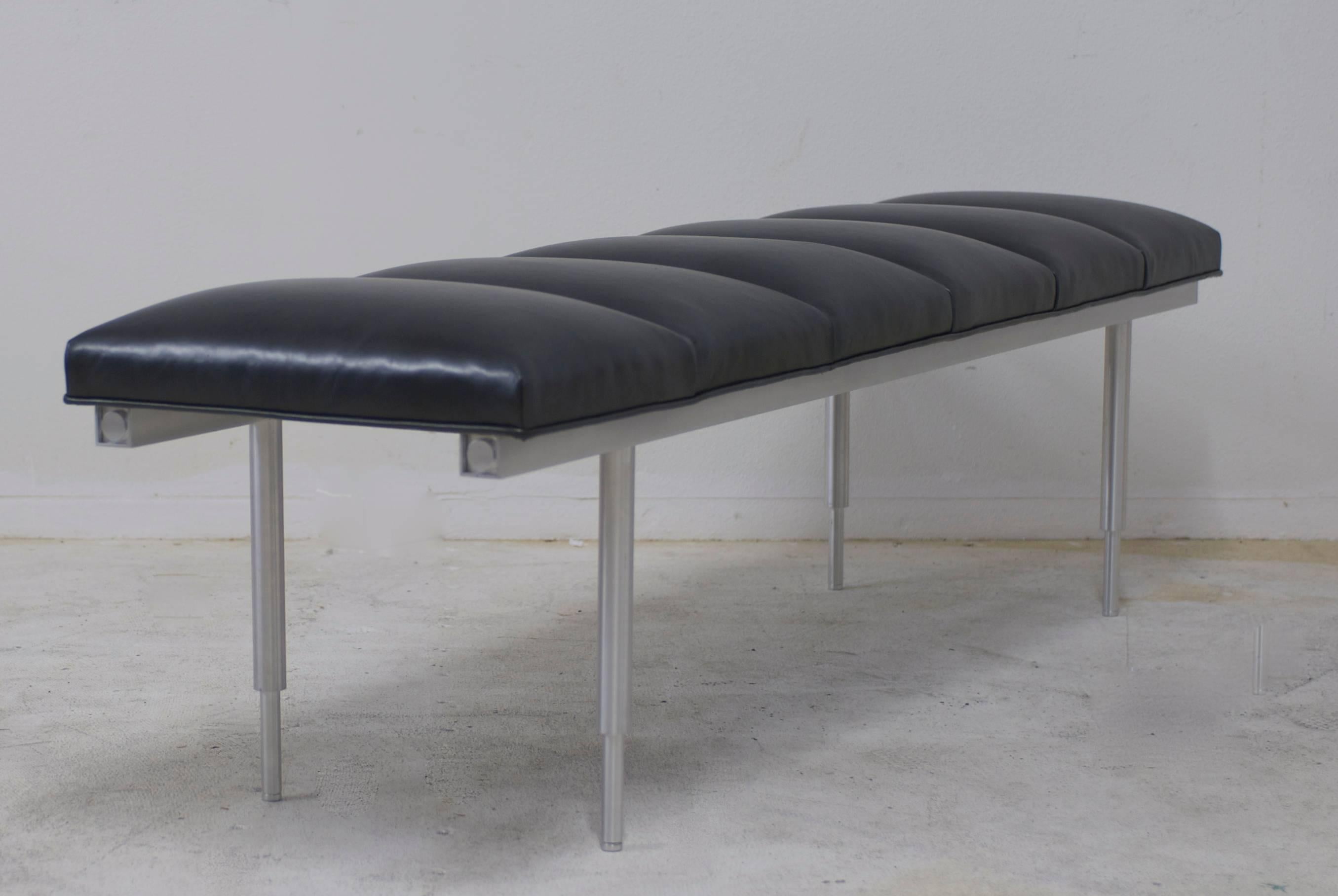  Chanel Tufted Black Leather and Aluminum Bench 2