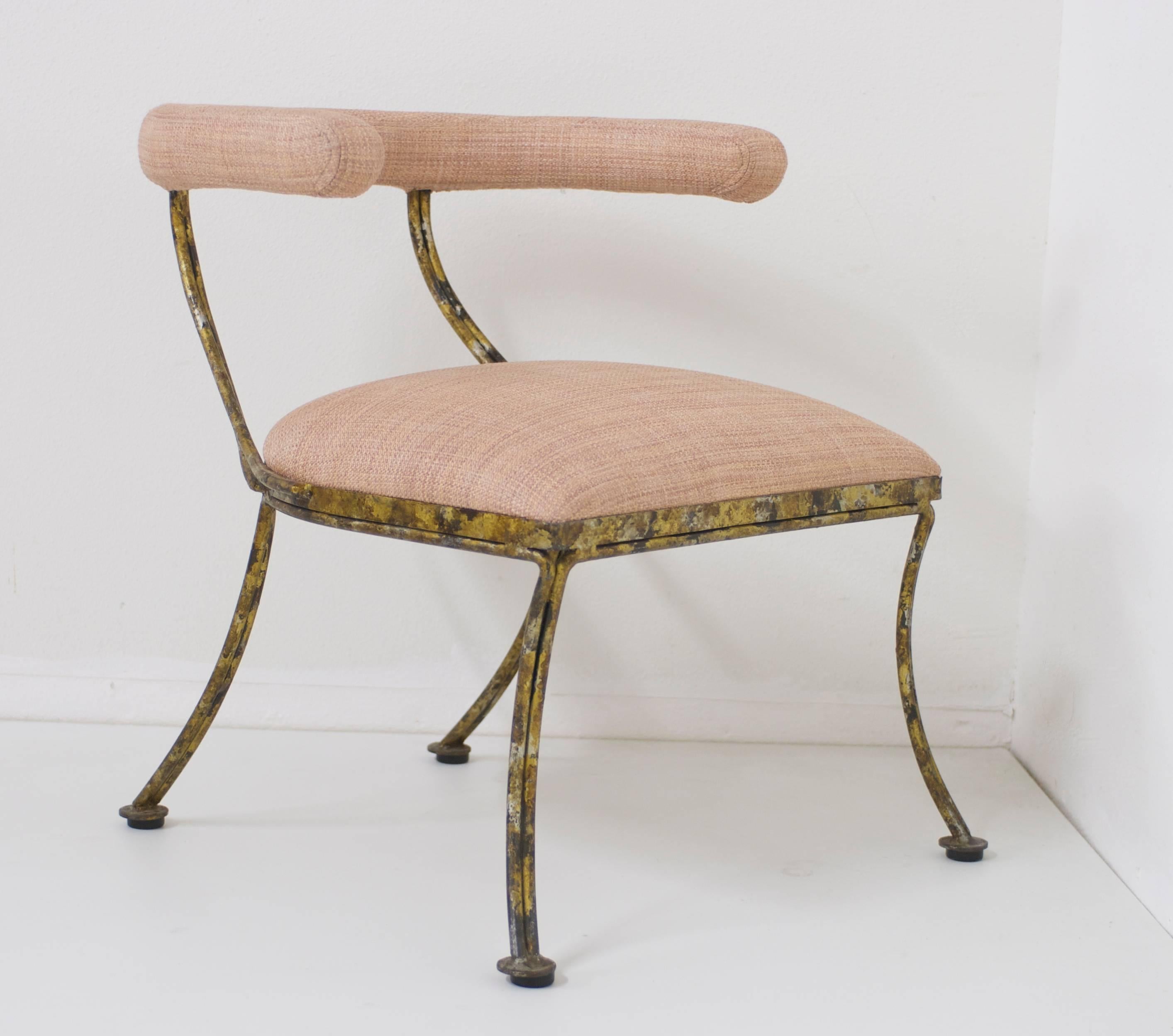 American Gilt Metal Klismos Occasional Chair in Blush Pink