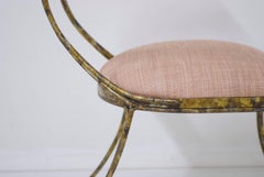 Gilt Metal Klismos Occasional Chair in Blush Pink