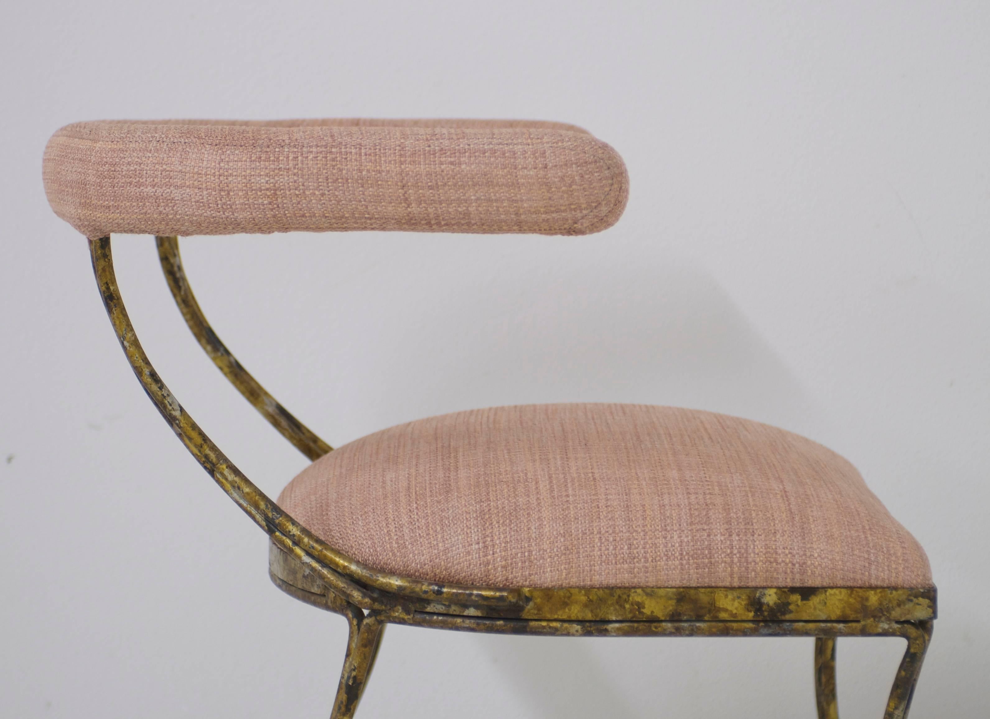 Gilt Metal Klismos Occasional Chair in Blush Pink 2