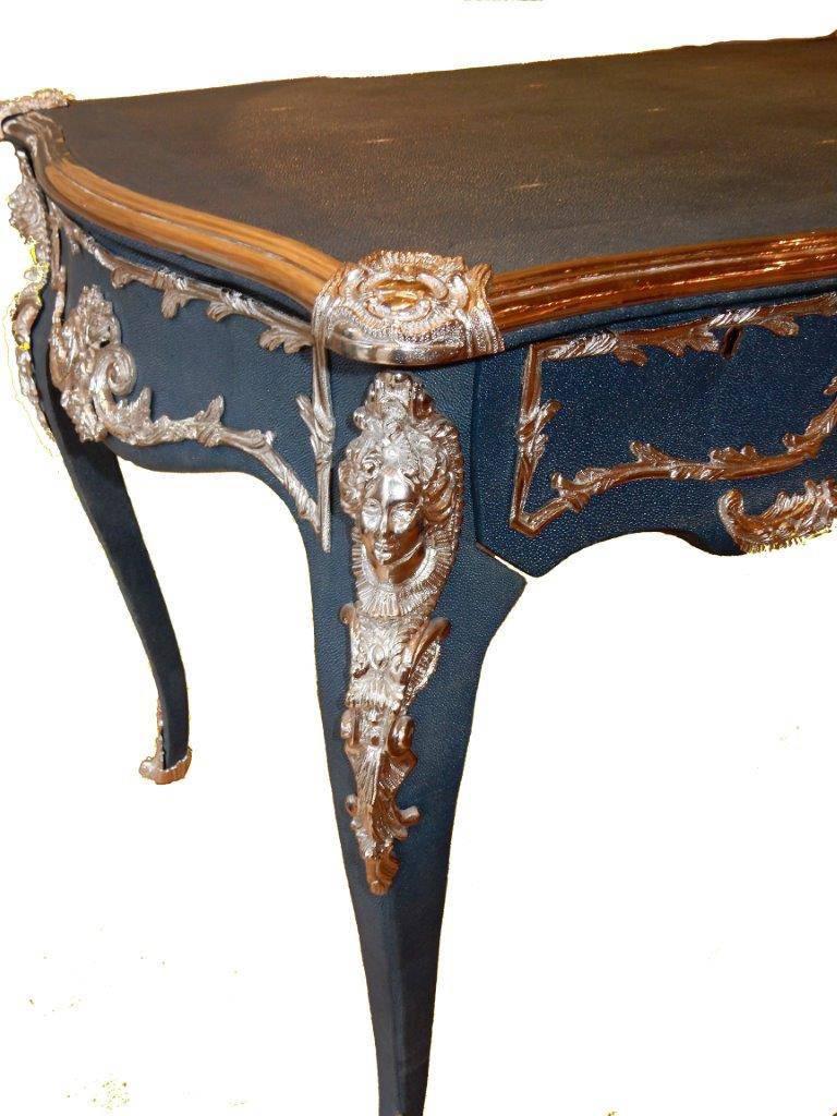 French Louis XV Style Shagreen and Nickel Plated Bureau Plat