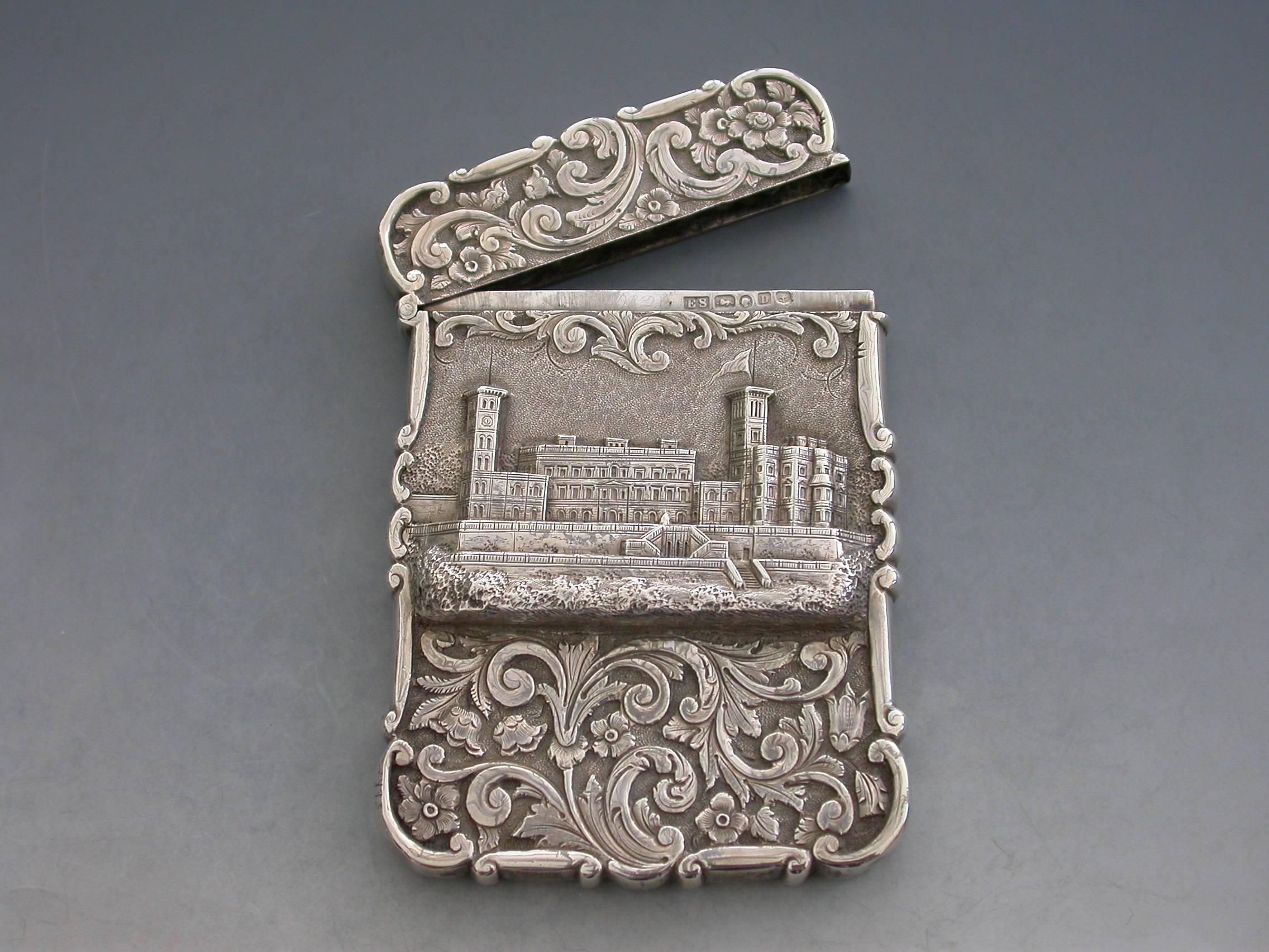 Mid-19th Century Victorian Silver Castle-Top Card Case 
