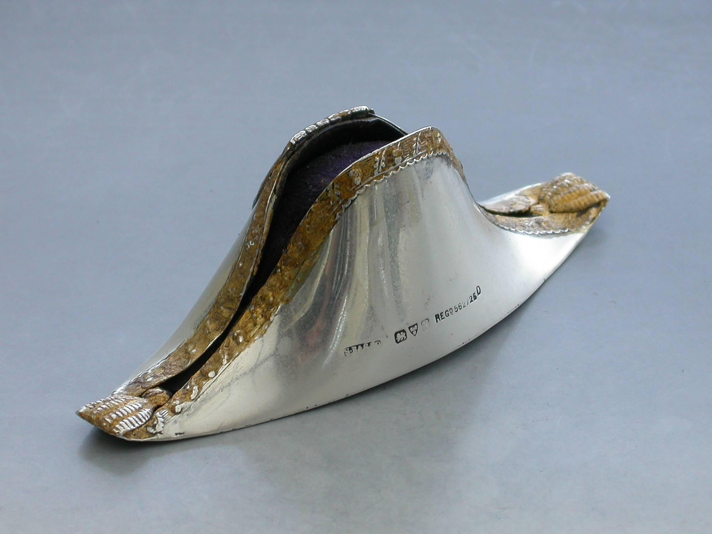 Edwardian Silver Bicorn or Cocked Hat Pin Cushion 1