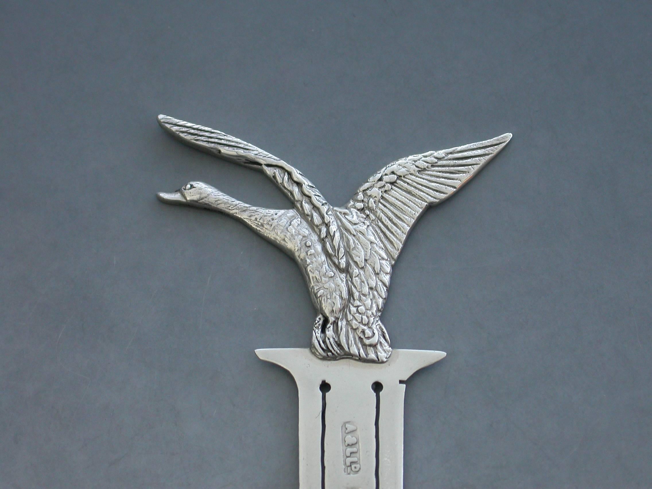 Early 20th Century Edwardian Novelty Antique Silver Swan Taking Flight Bookmark