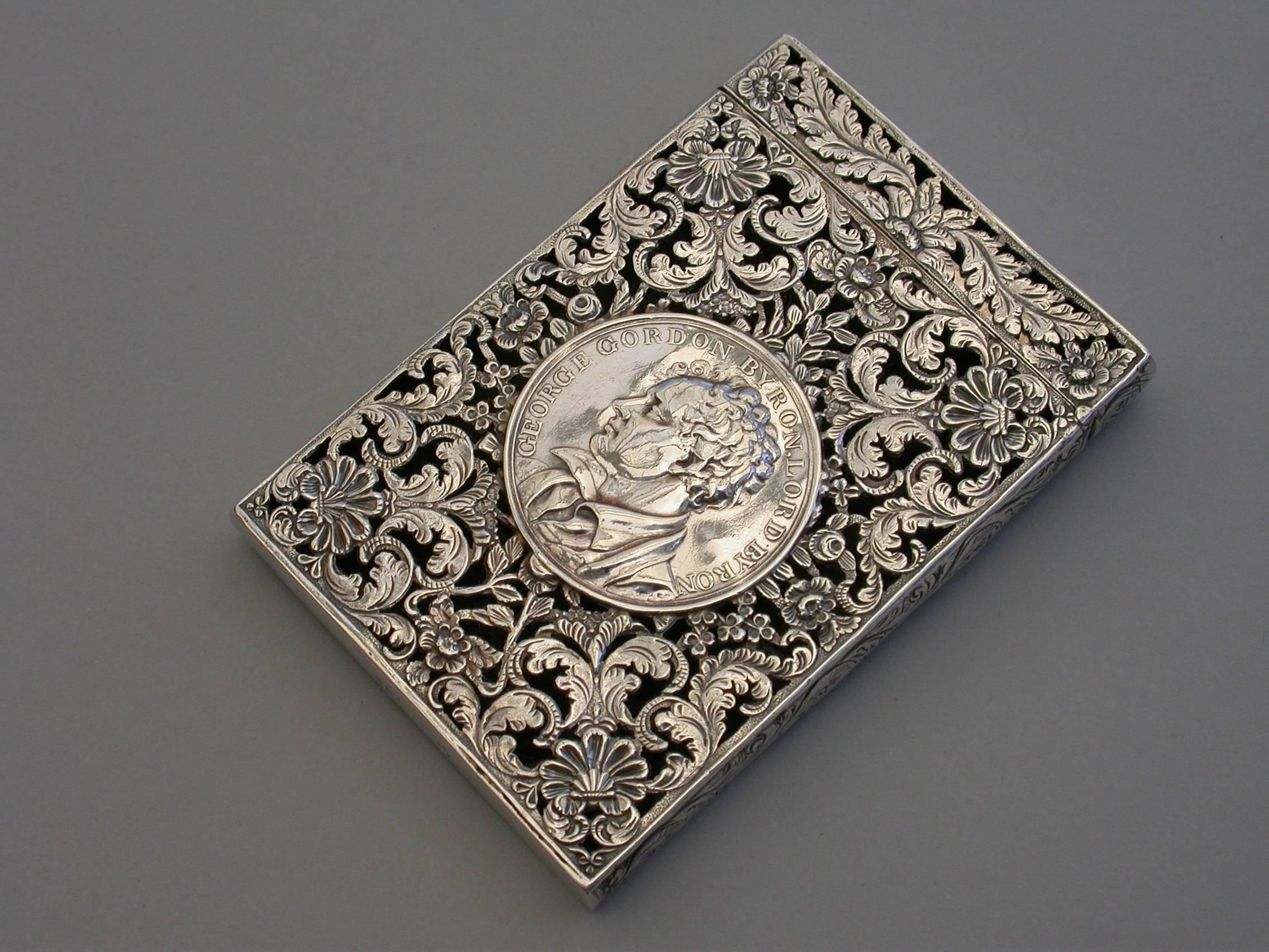 William IV Silver Castle Top Card Case Newstead Abbey with Lord Byron Medallion 2