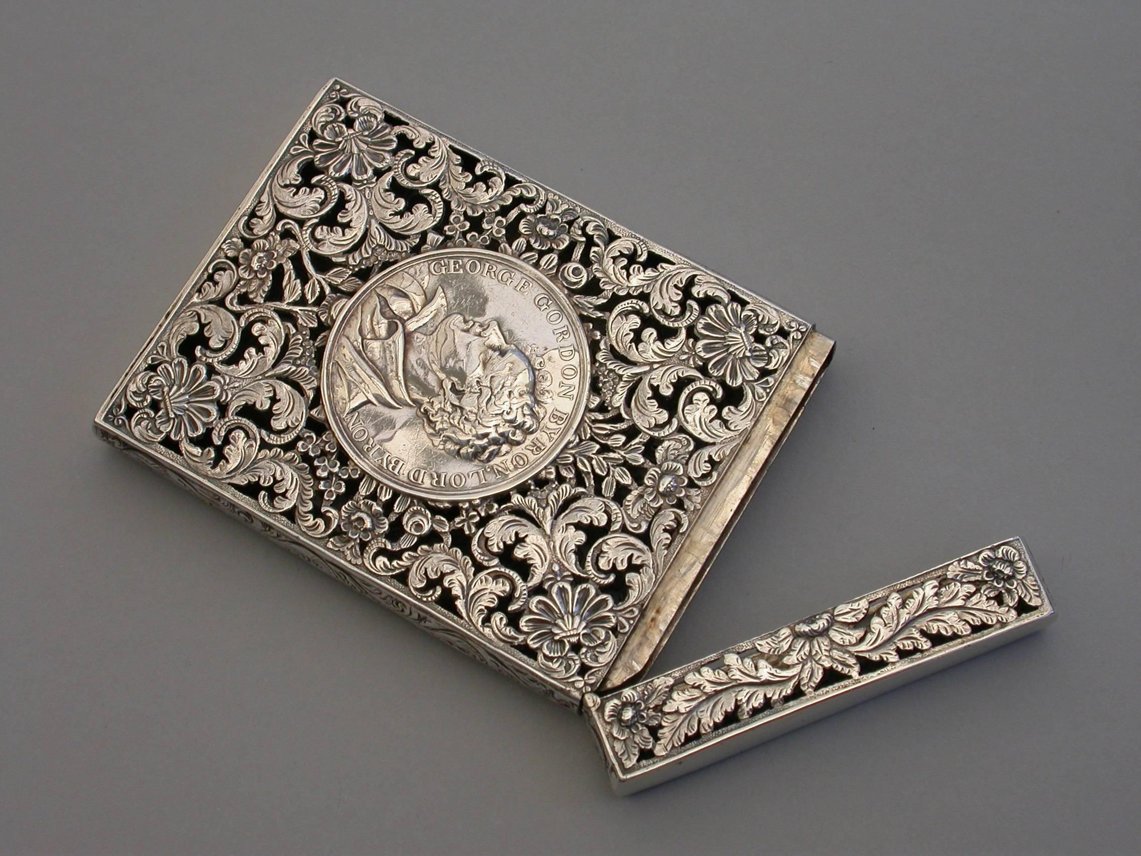 William IV Silver Castle Top Card Case Newstead Abbey with Lord Byron Medallion 3