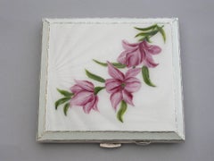 Mid-20th Century Silver & Guilloche Enamel Cigarette Case 'Pink Lillies' 1958