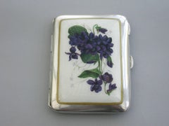 Early 20th Century Silver and Guilloche Enamel 'Violets' Cigarette Case, 1915