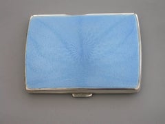 George V Art Deco Silver & Sky Blue Guilloche Enamel Cigarette Case, 1934