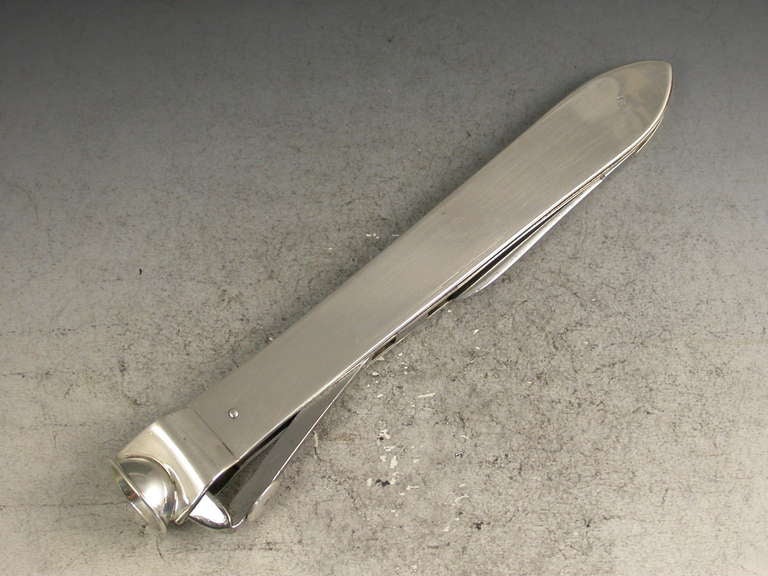 19th Century Large Victorian Silver Combined Cigar Cutter and Pen Knife by C & G Asprey, 1897