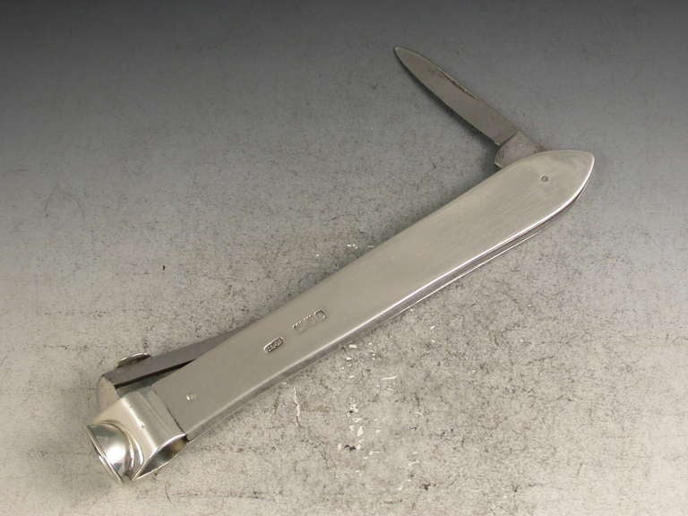 Large Victorian Silver Combined Cigar Cutter and Pen Knife by C & G Asprey, 1897 1