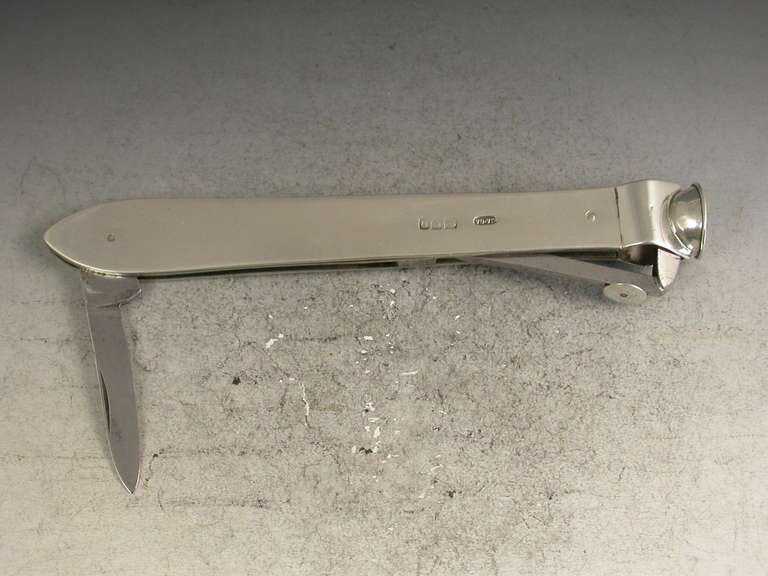 Large Victorian Silver Combined Cigar Cutter and Pen Knife by C & G Asprey, 1897 2
