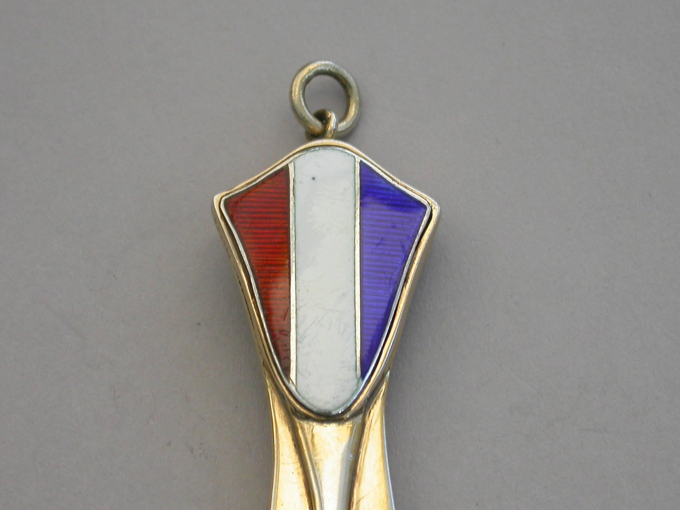 English Enamelled French Tricolor Flag Silver Gilt Bookmark / Pencil, J C Vickery, 1916 For Sale