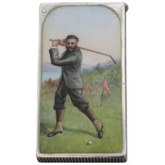 Antique Victorian Silver & Enamel Golfing Vesta Case by Sampson Mordan & Co London, 1892
