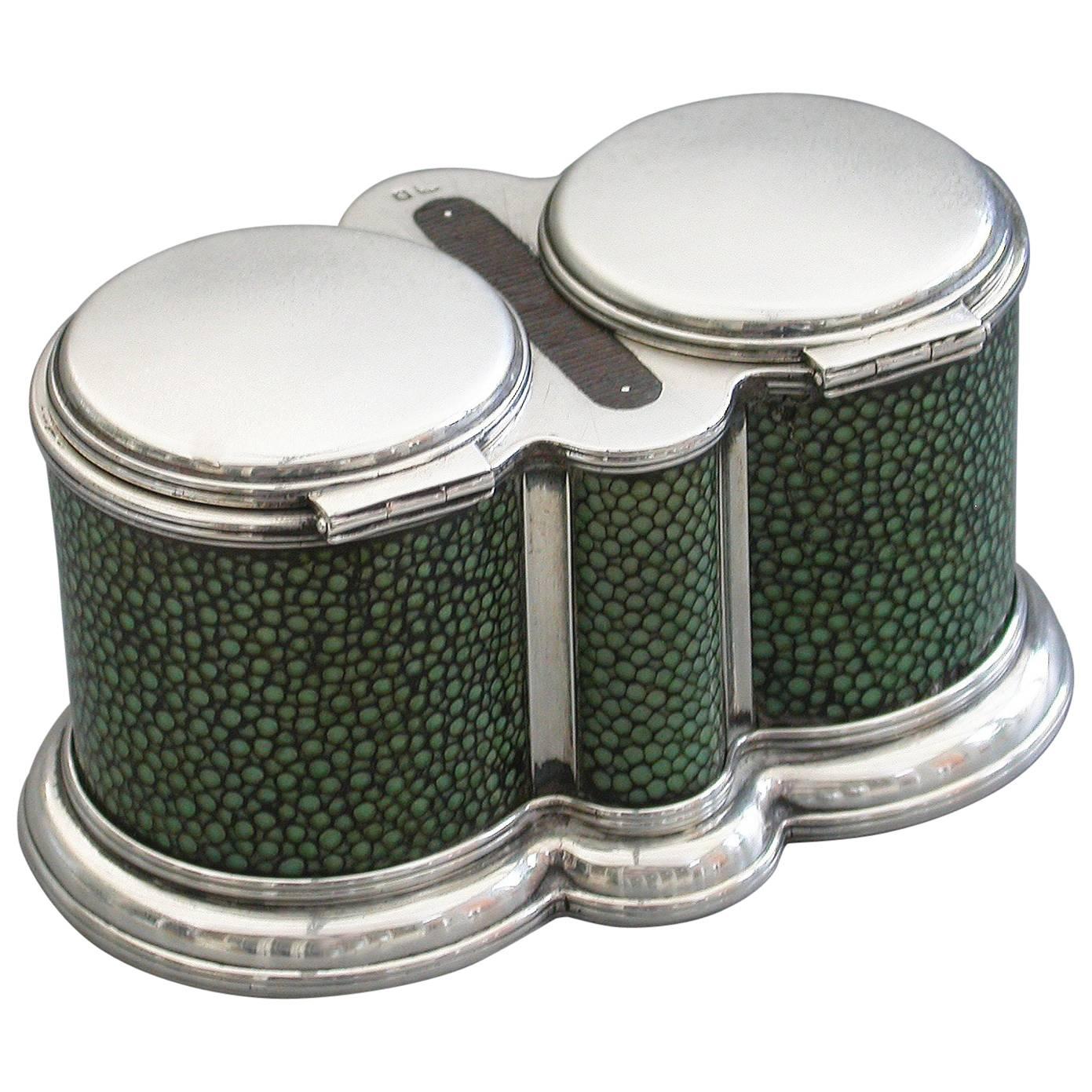 English George V Shagreen Mounted Silver Double Table Vesta Case By A W Hardiman 1923 For Sale